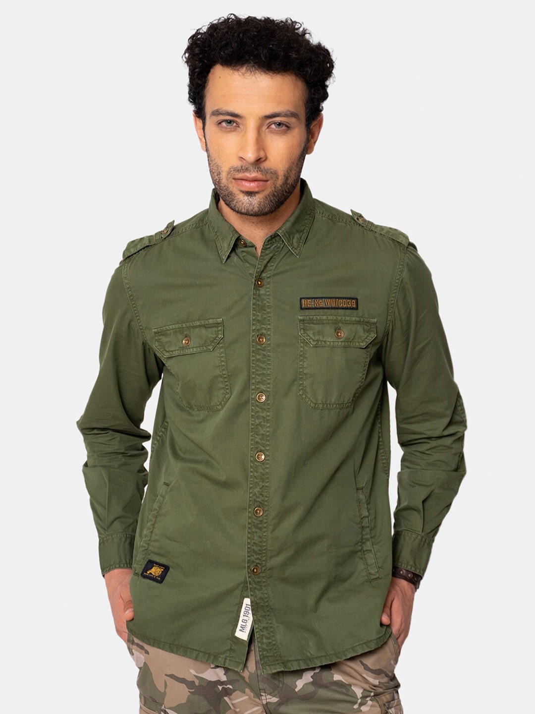 

Royal Enfield Men Green Solid Casual Shirt