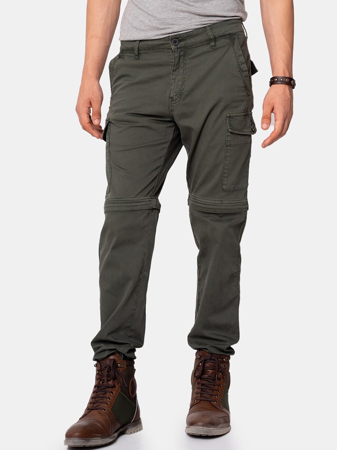 

Royal Enfield Men Olive Green Cargos Convertible Trousers