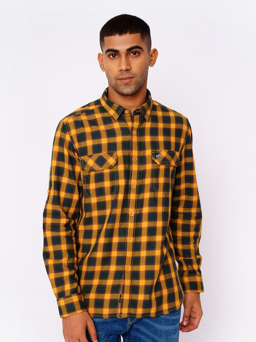

Royal Enfield Men Yellow And Black Buffalo Checks Regular Fit Cotton Casual Shirt