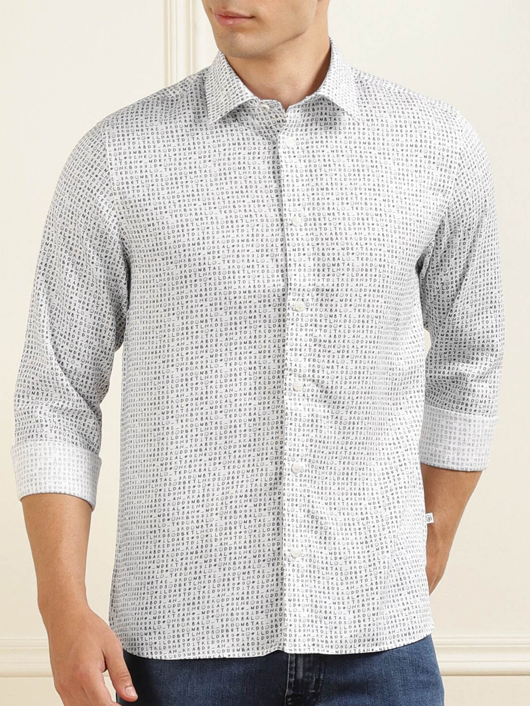 

Ted Baker Men White & Black Printed Lyocell Casual Shirt