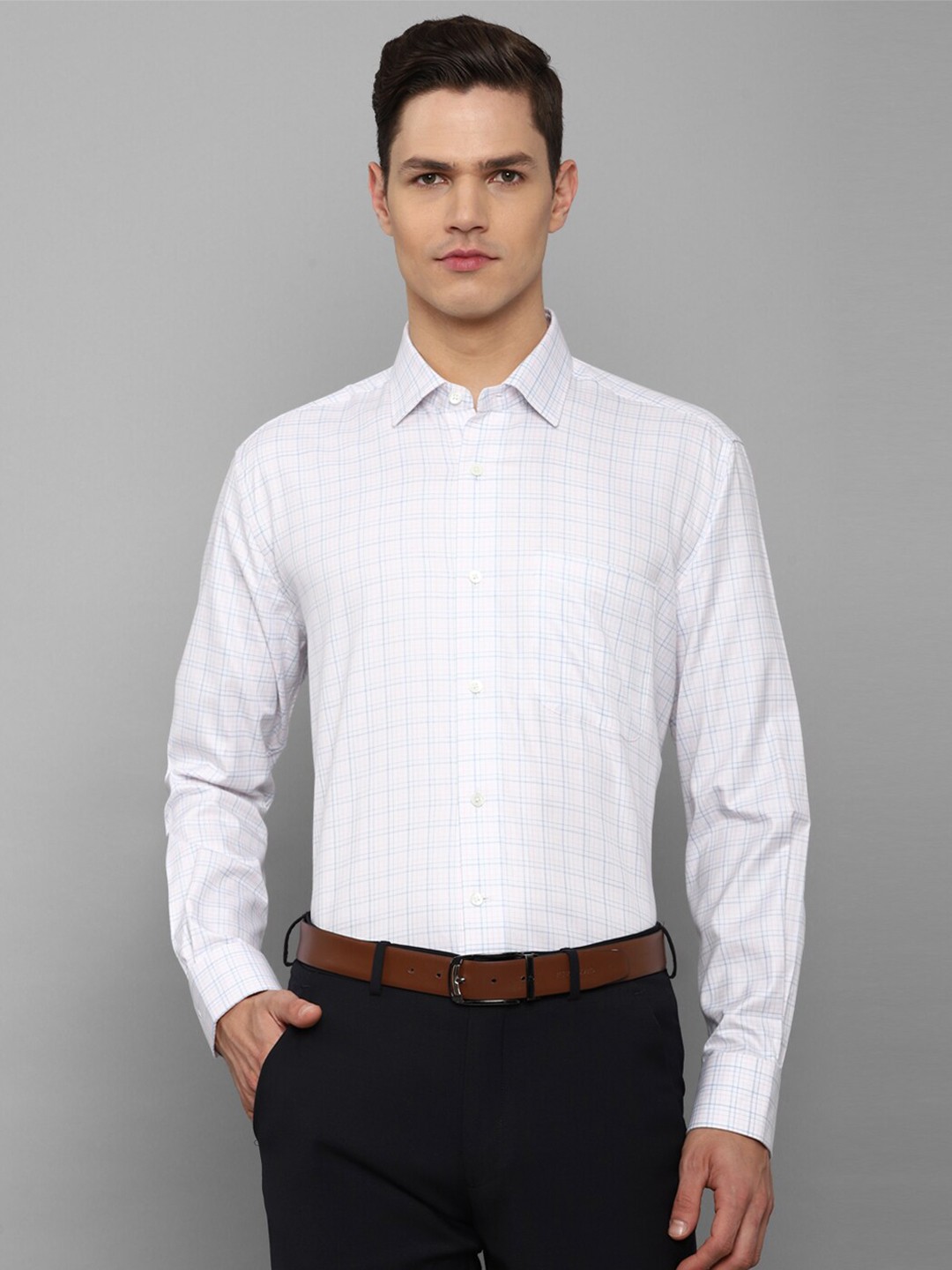 

Luxure by Louis Philippe Men White Grid Tattersall Checked Pure Cotton Formal Shirt