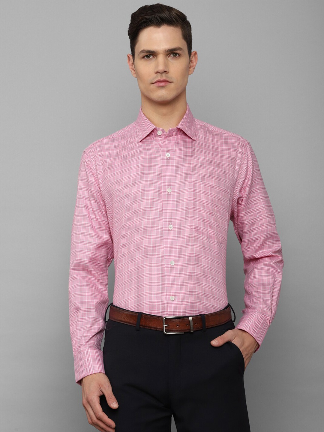 

Luxure by Louis Philippe Men Pink Grid Tattersall Checked Pure Cotton Formal Shirt