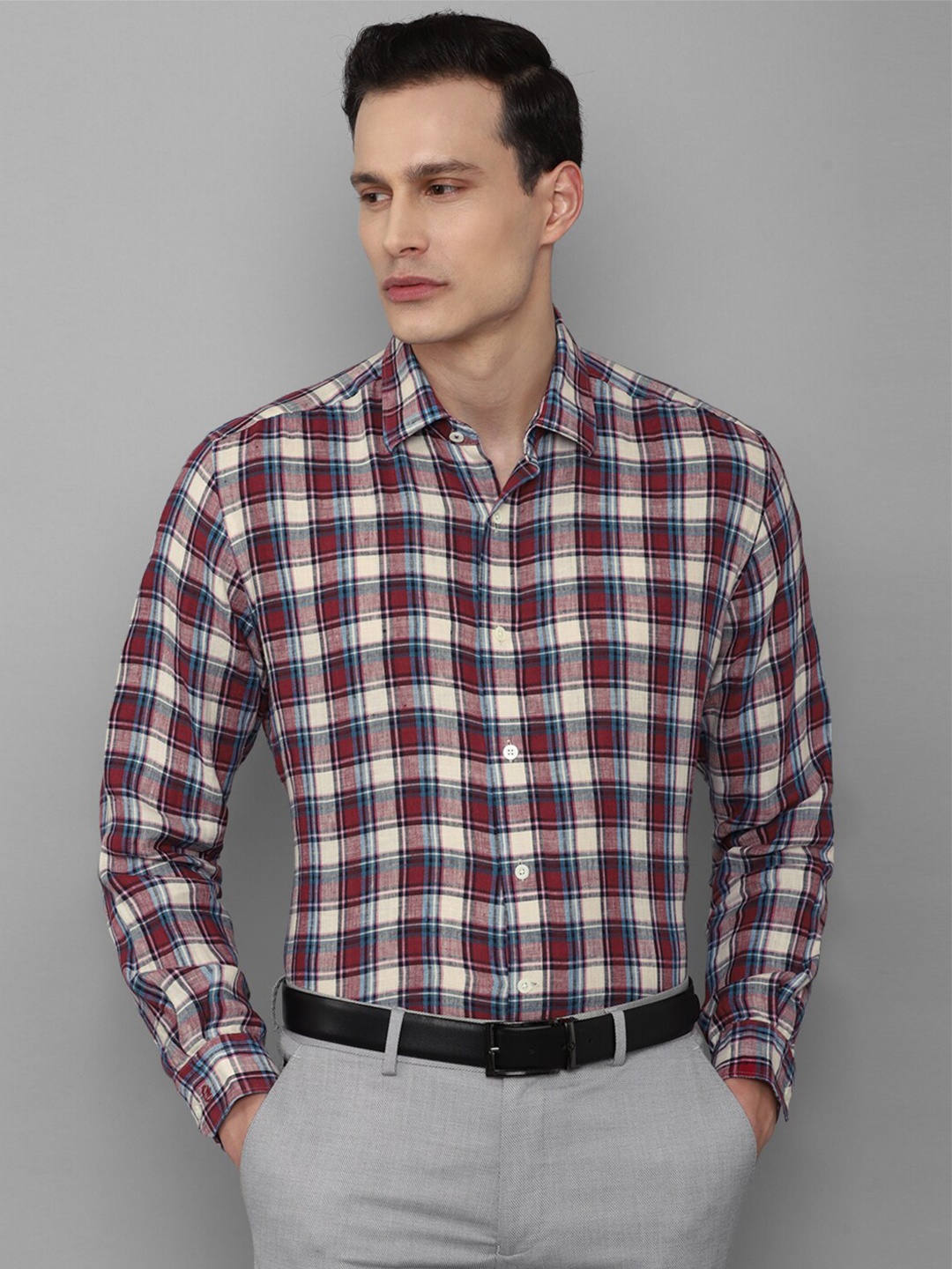 

Luxure by Louis Philippe Men Maroon Tartan Checked Pure Cotton Formal Shirt