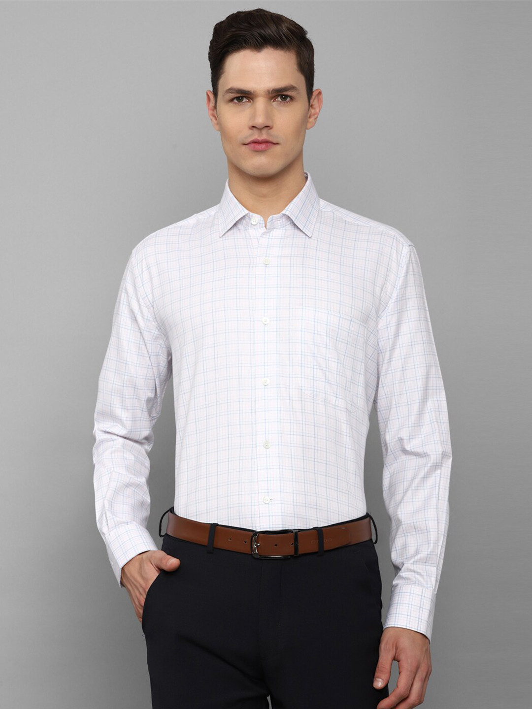 

Luxure by Louis Philippe Men White Grid Tattersall Checks Checked Formal Shirt