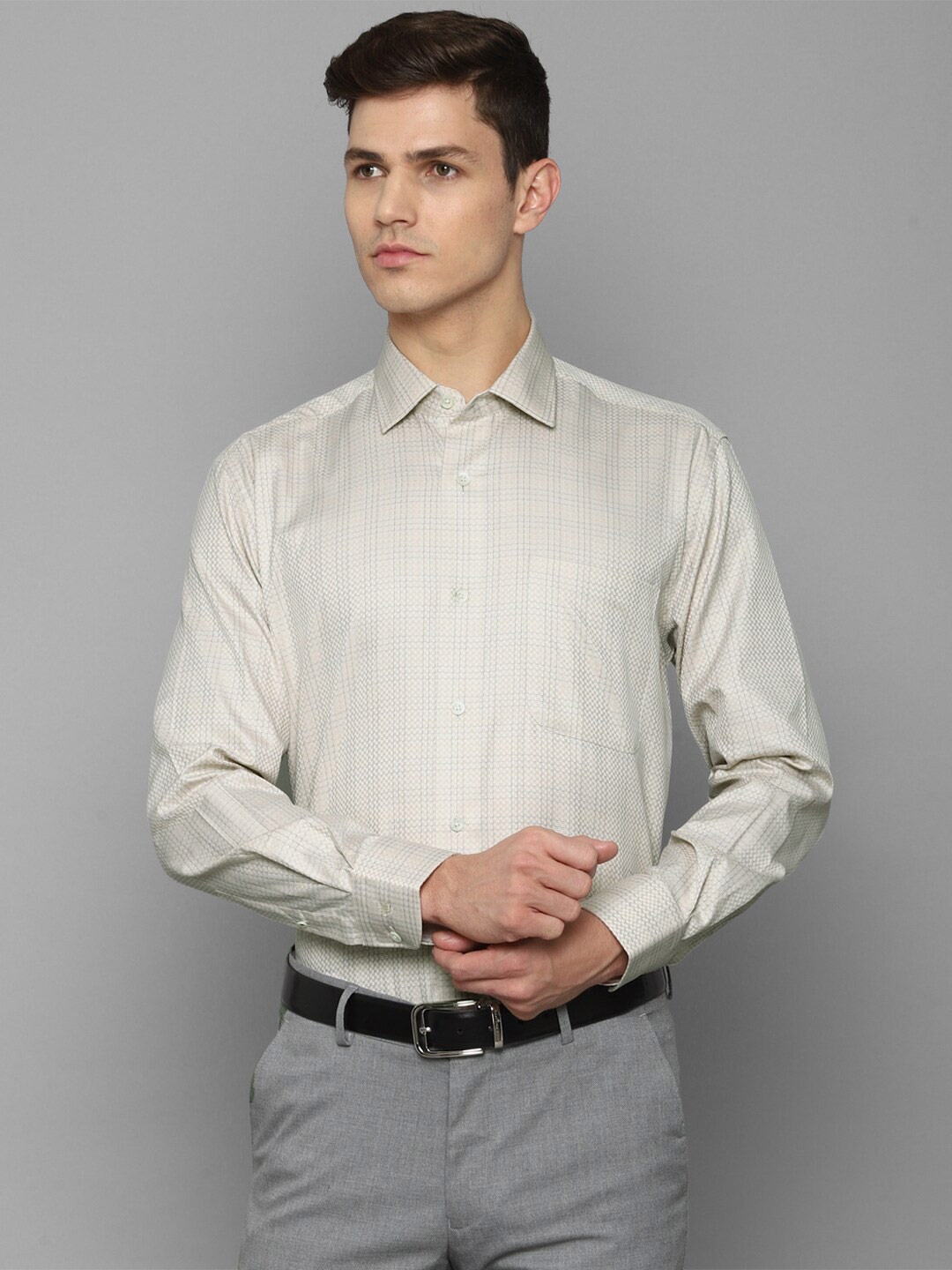 

Luxure by Louis Philippe Men Green Grid Tattersall Checks Checked Formal Shirt