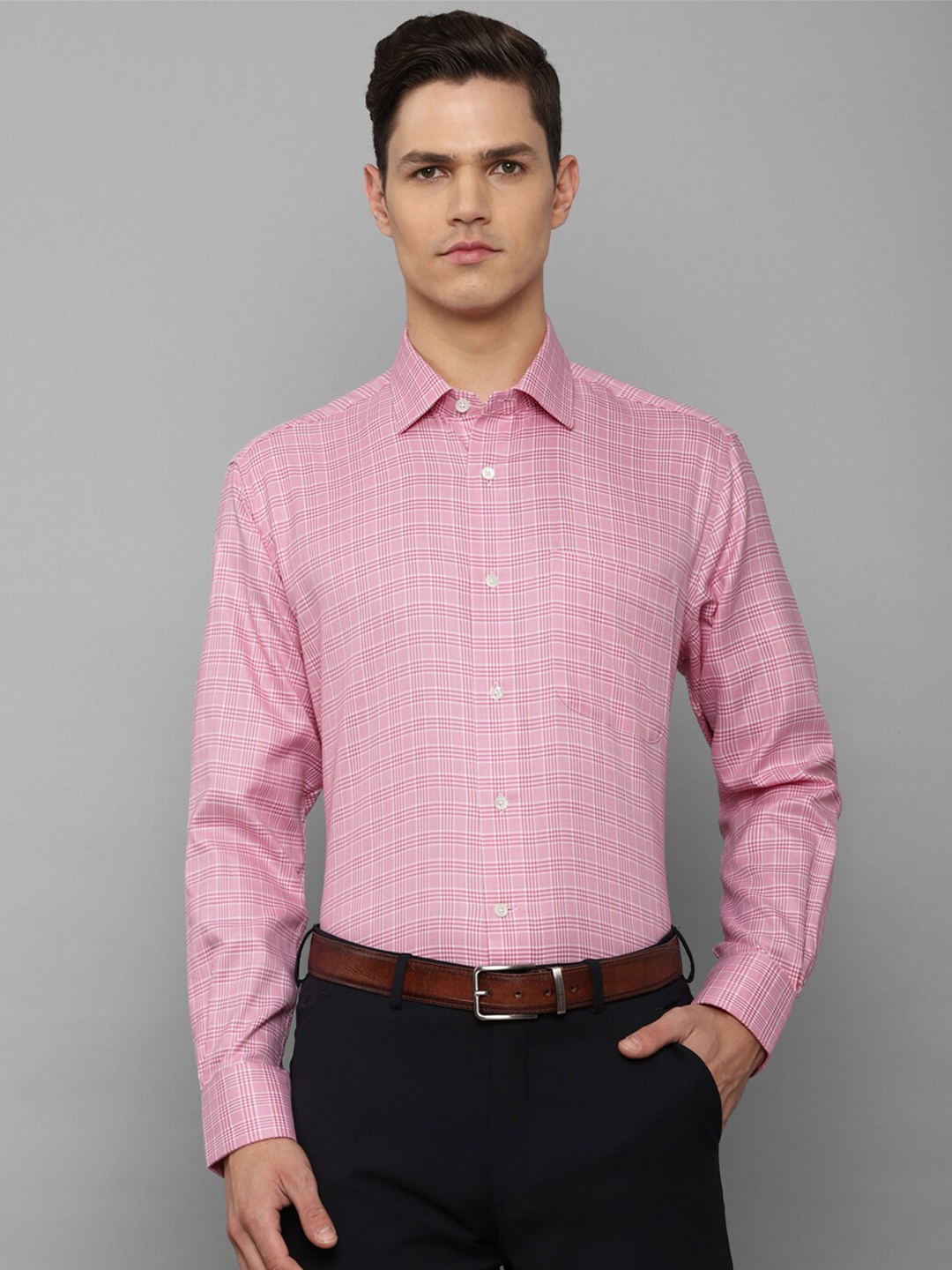 

Luxure by Louis Philippe Men Pink Grid Tattersall Checks Checked Formal Shirt