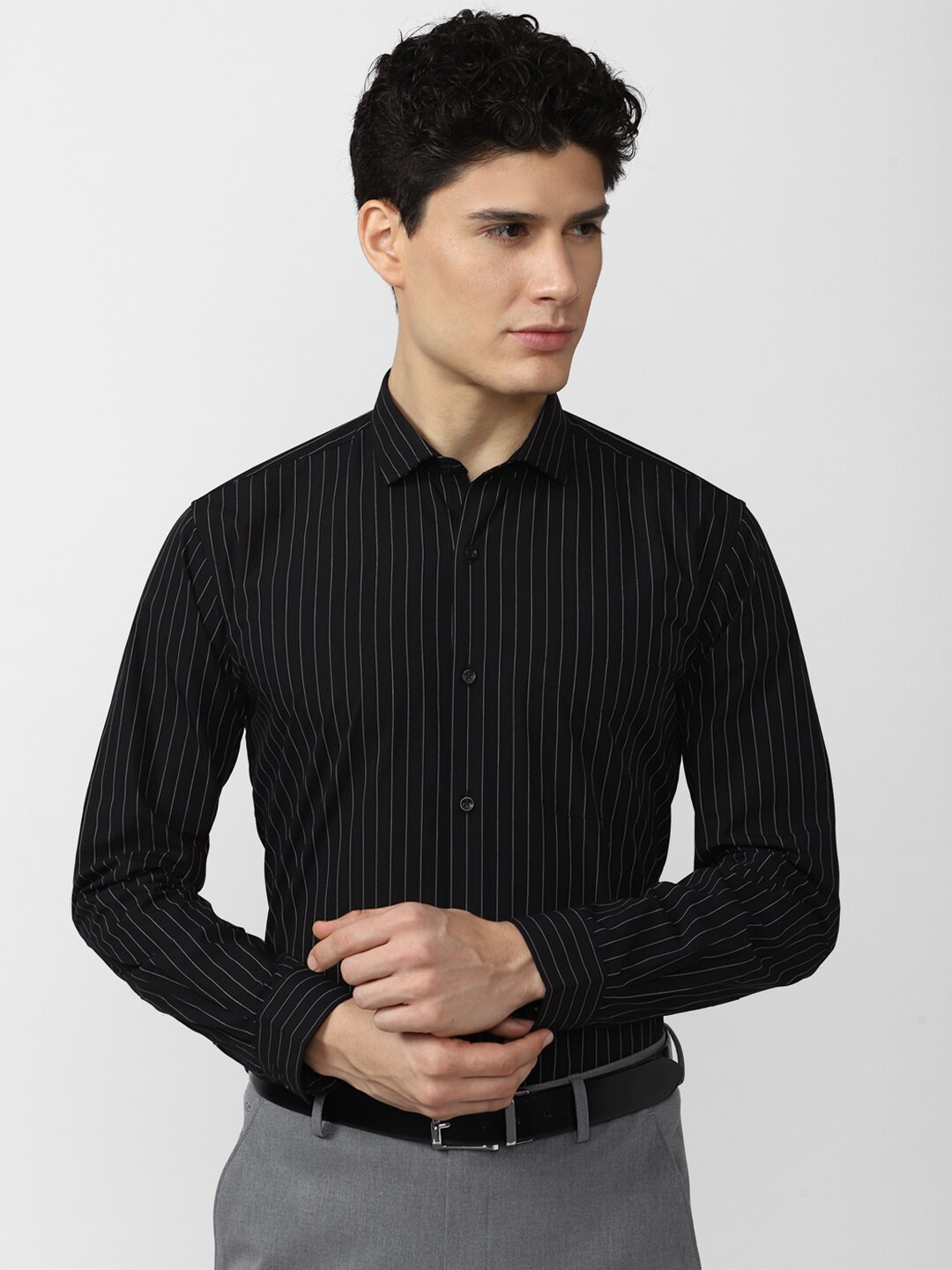 

Peter England Men Black Striped Formal Shirt