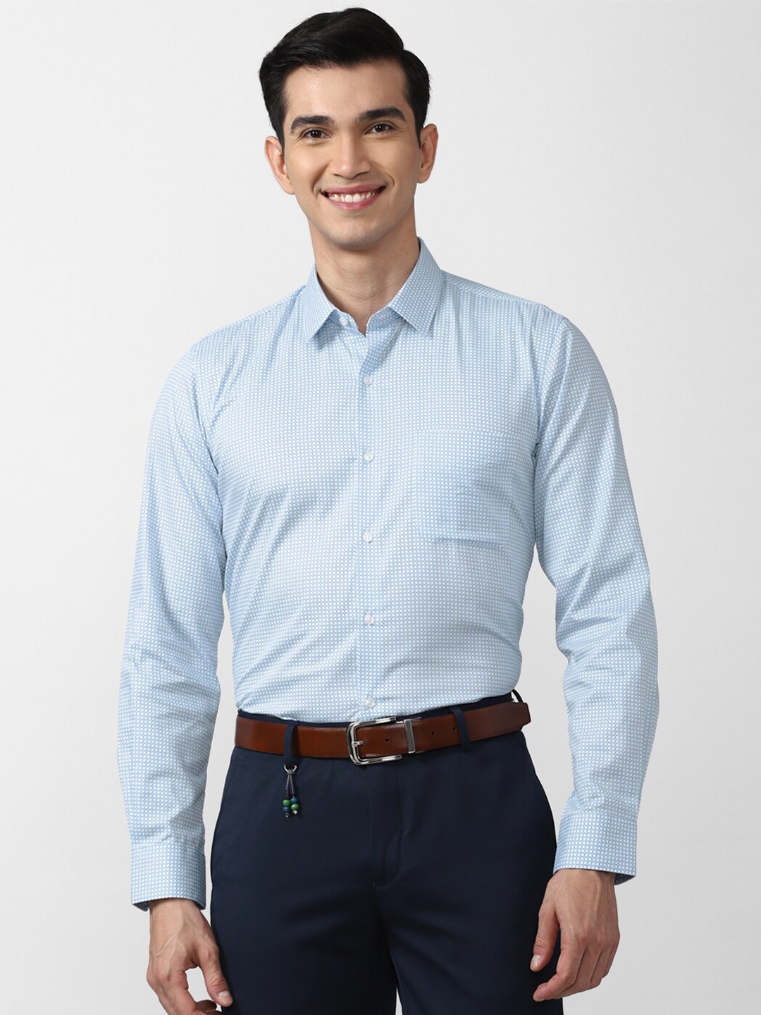 

Peter England Men Blue Slim Fit Printed Pure Cotton Formal Shirt
