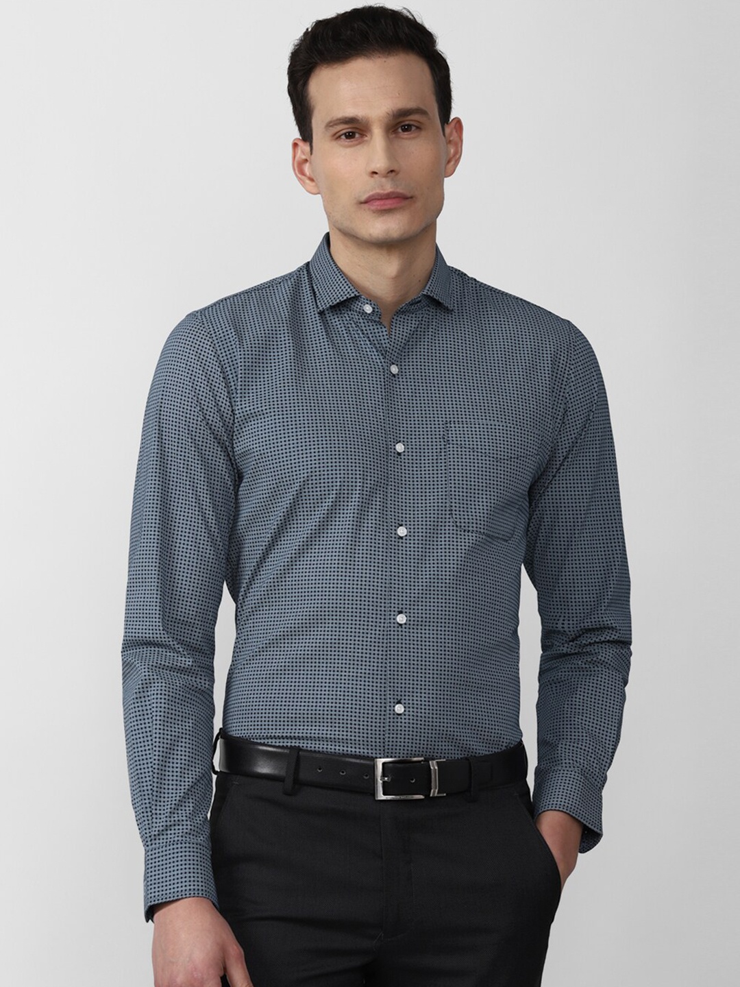 

Peter England Men Grey Slim Fit Printed Pure Cotton Formal Shirt