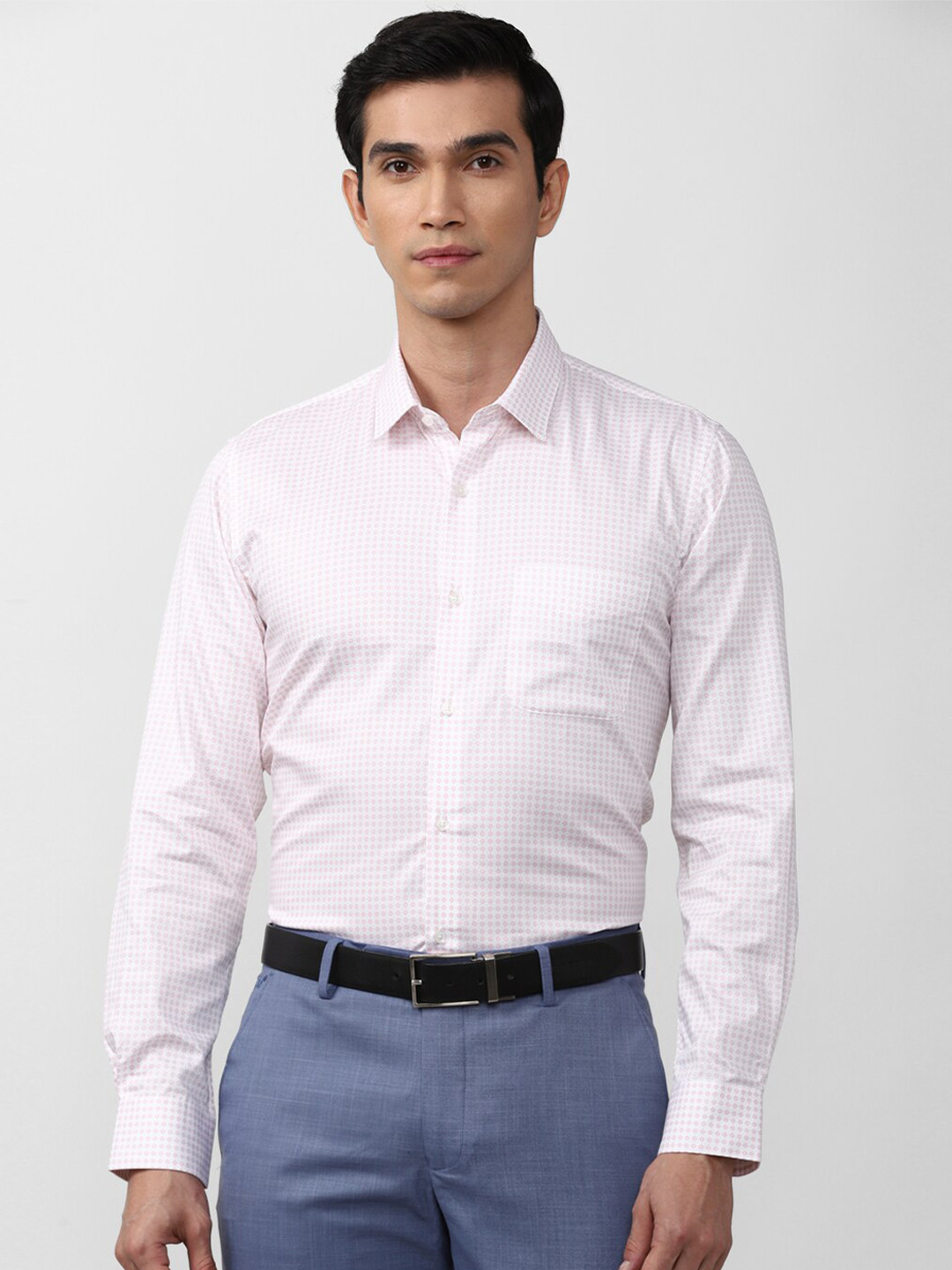 

Peter England Men Pink Slim Fit Grid Tattersall Checks Striped Formal Cotton Shirt
