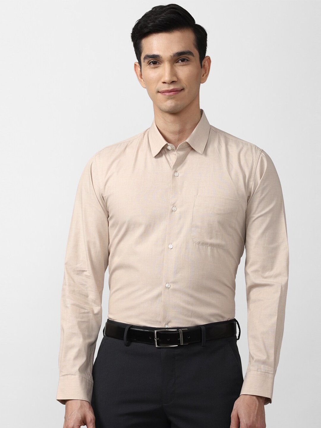

Peter England Men Beige Slim Fit Formal Cotton Shirt