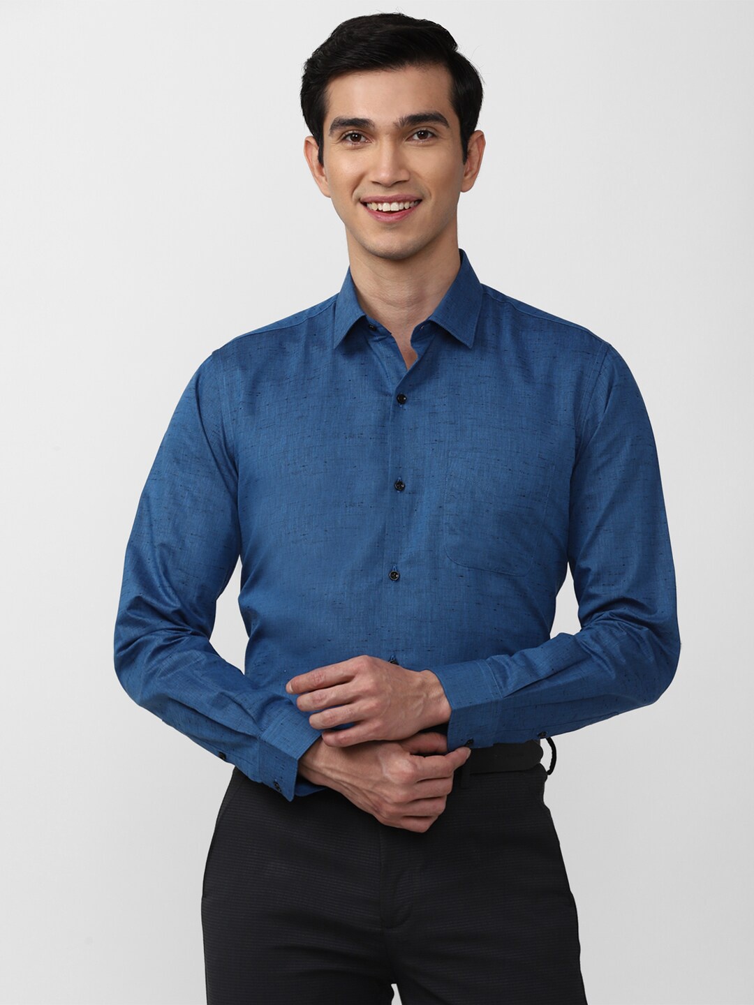 

Peter England Men Blue Self Design Formal Shirt