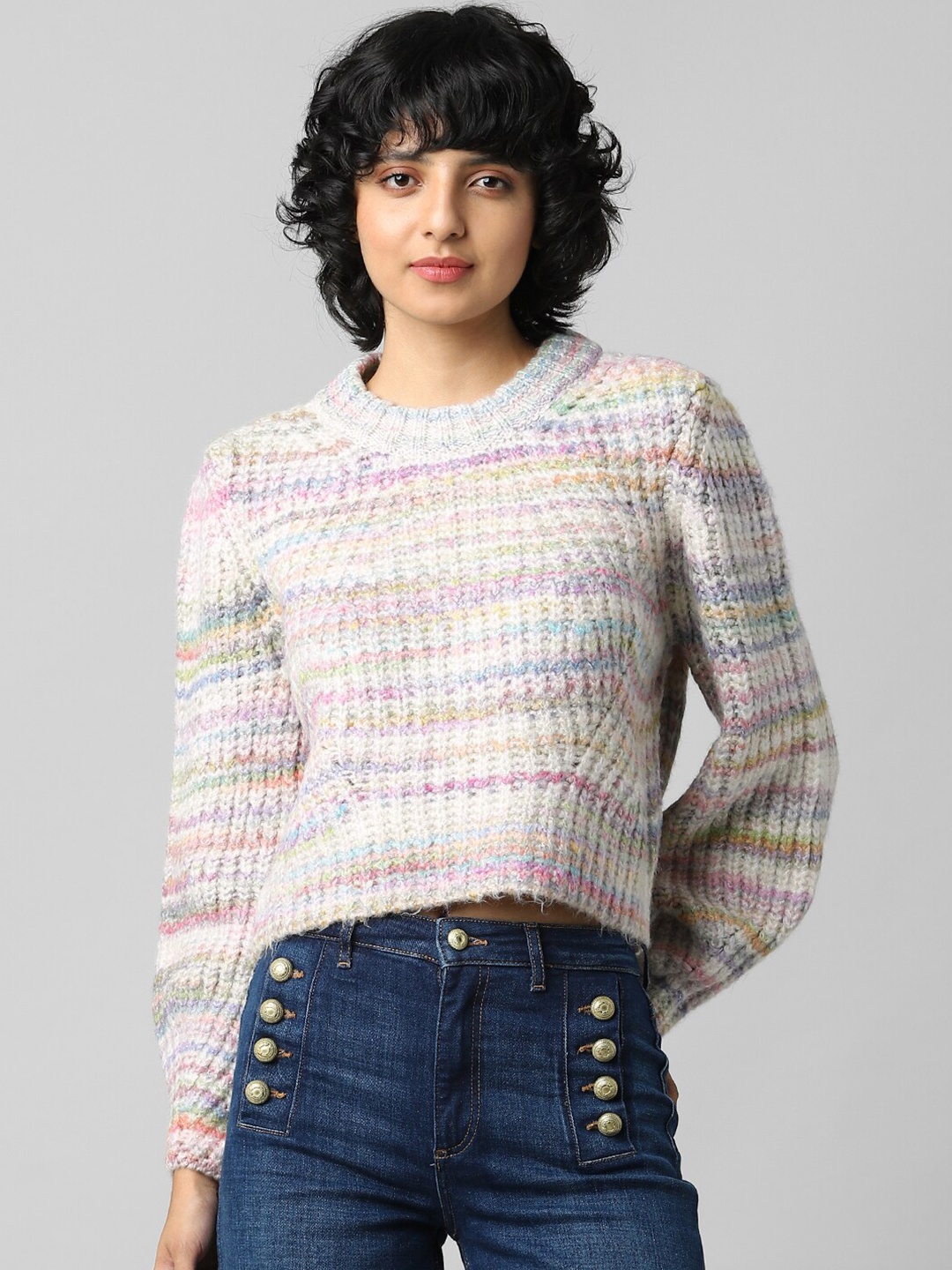 

ONLY Women Grey & Pink Pullover