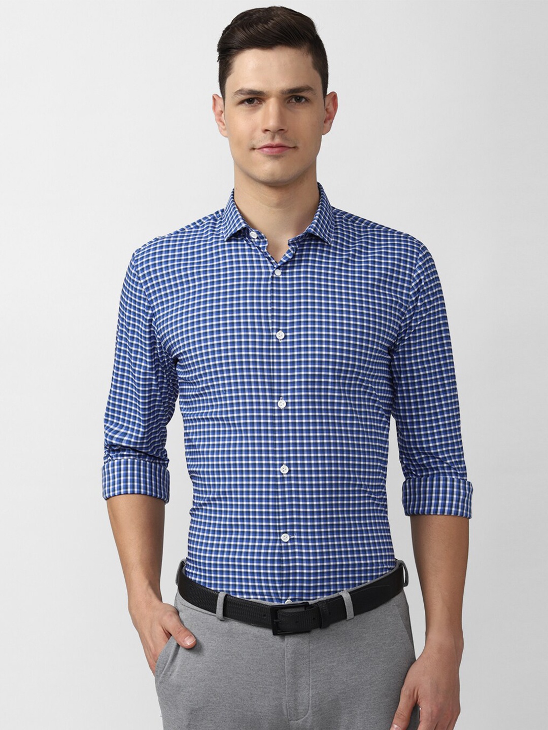 

Peter England Perform Athletic Fit Gingham Checks Casual Shirt, Blue