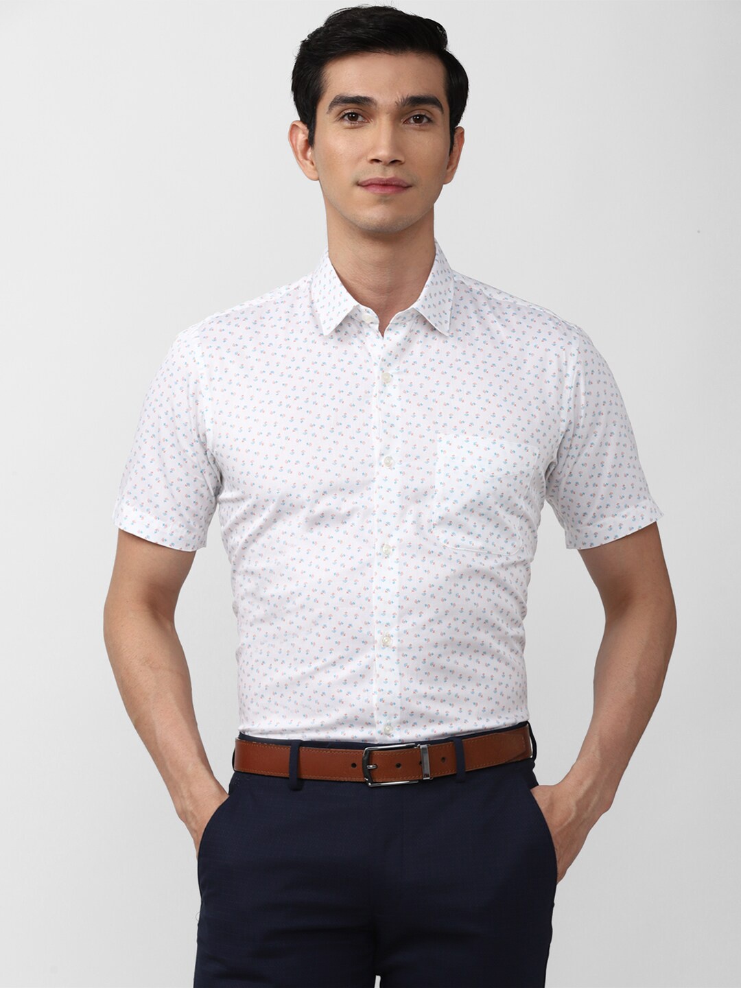 Peter England Men White Floral Printed Formal Shirt