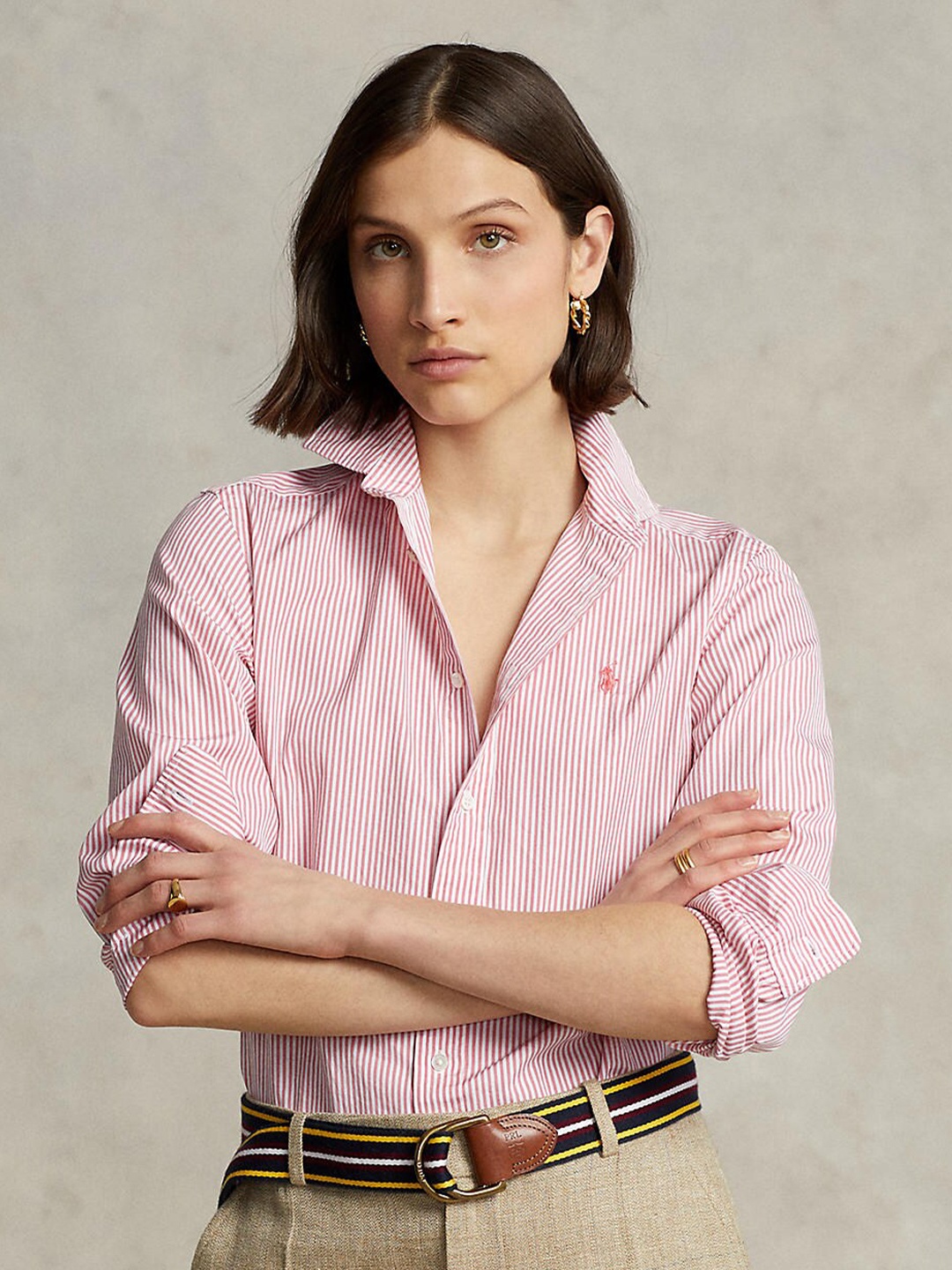 

Polo Ralph Lauren Women Pink Classic Fit Striped Casual Shirt