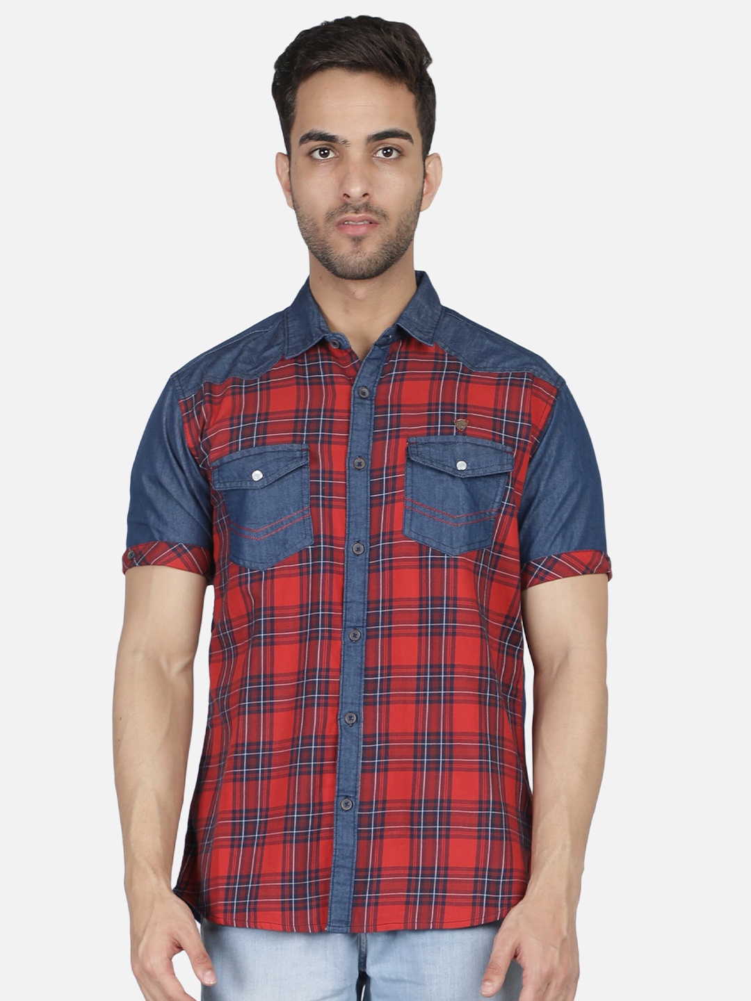 

Kuons Avenue Men Maroon & Blue Slim Fit Tartan Checks Checked Cotton Casual Shirt