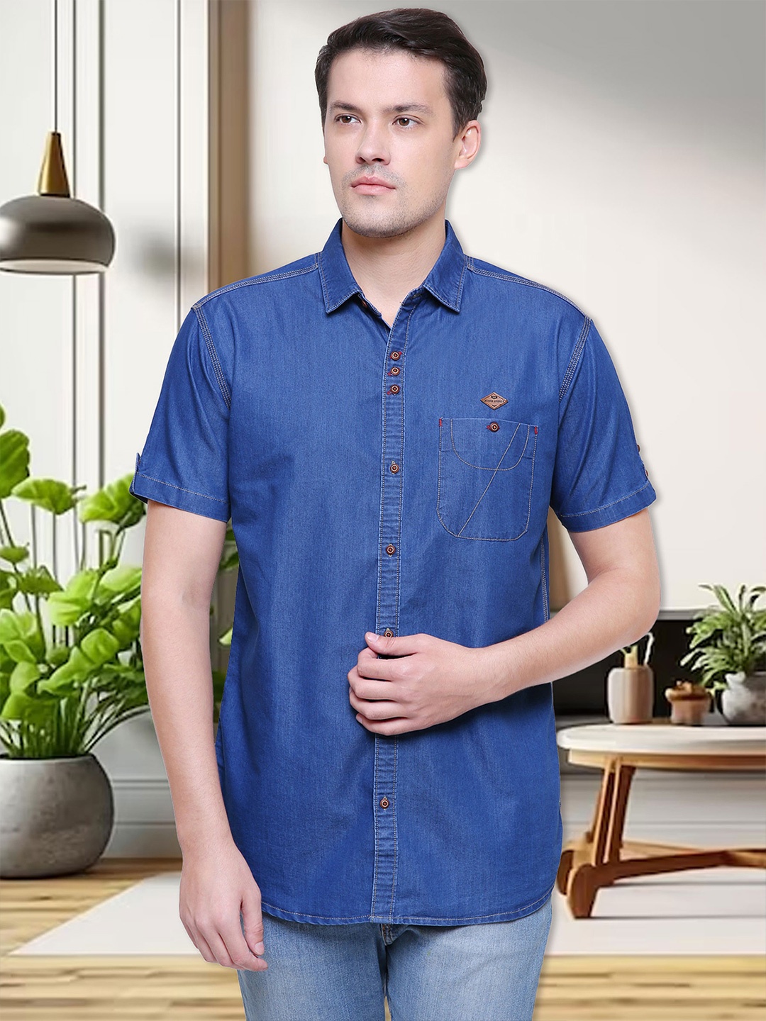 

Kuons Avenue Men Blue Smart Cotton Casual Shirt