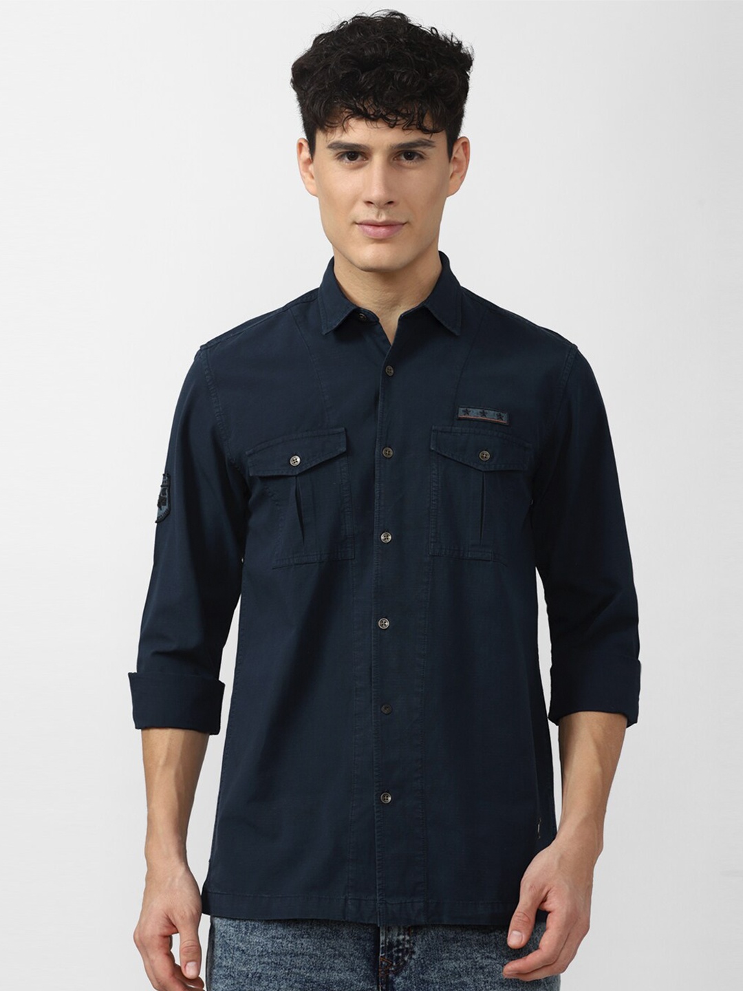 

Peter England Casuals Men Navy Blue Slim Fit Pure Cotton Casual Shirt