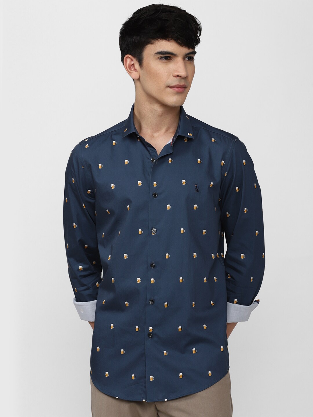 

SIMON CARTER LONDON Men Navy Blue Slim Fit Printed Casual Shirt