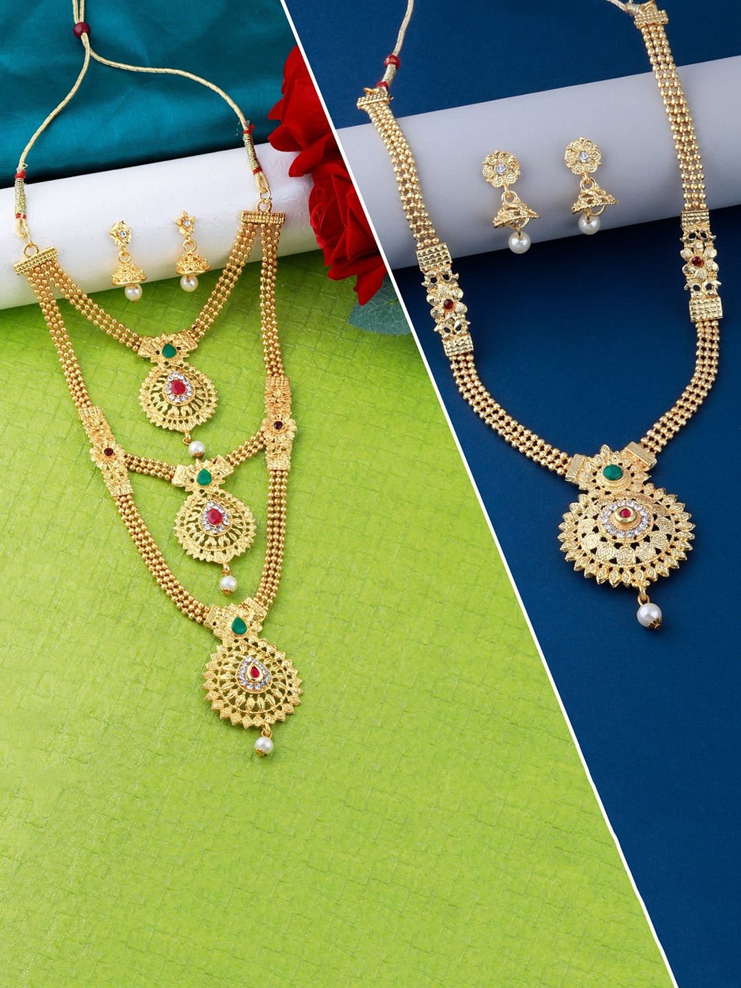 

Silver Shine Set Of 2 Women Gold Jewellery Set