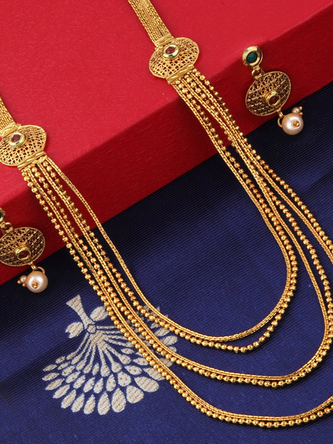 

Silver Shine Gold Plated Gold Toned Necklace Jewellery Set