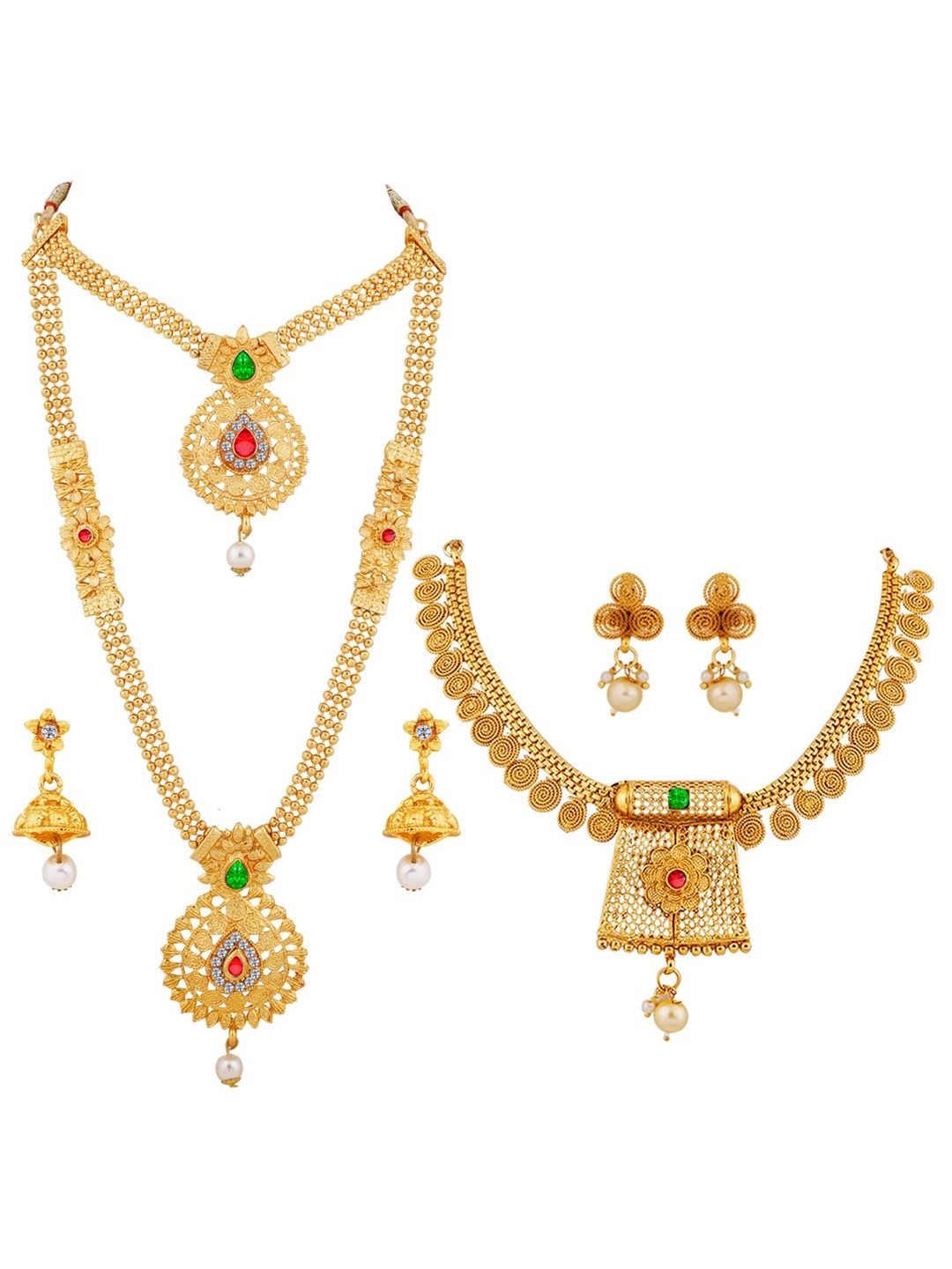 

Silver Shine Set of 2 Gold-Plated Stone-Studded Jewellery Set