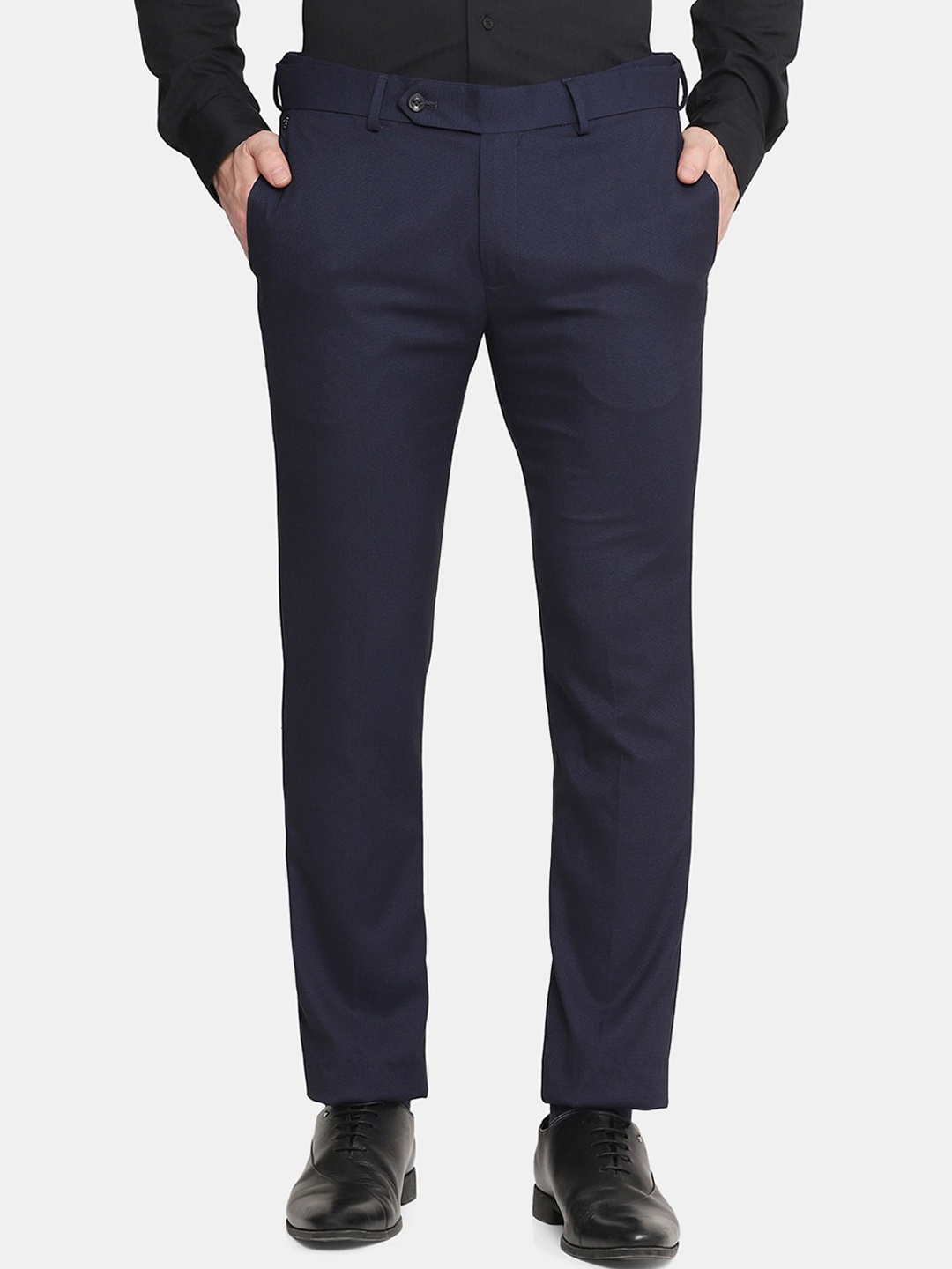 

Blackberrys Men Navy Blue Slim Fit Low-Rise Formal Trousers