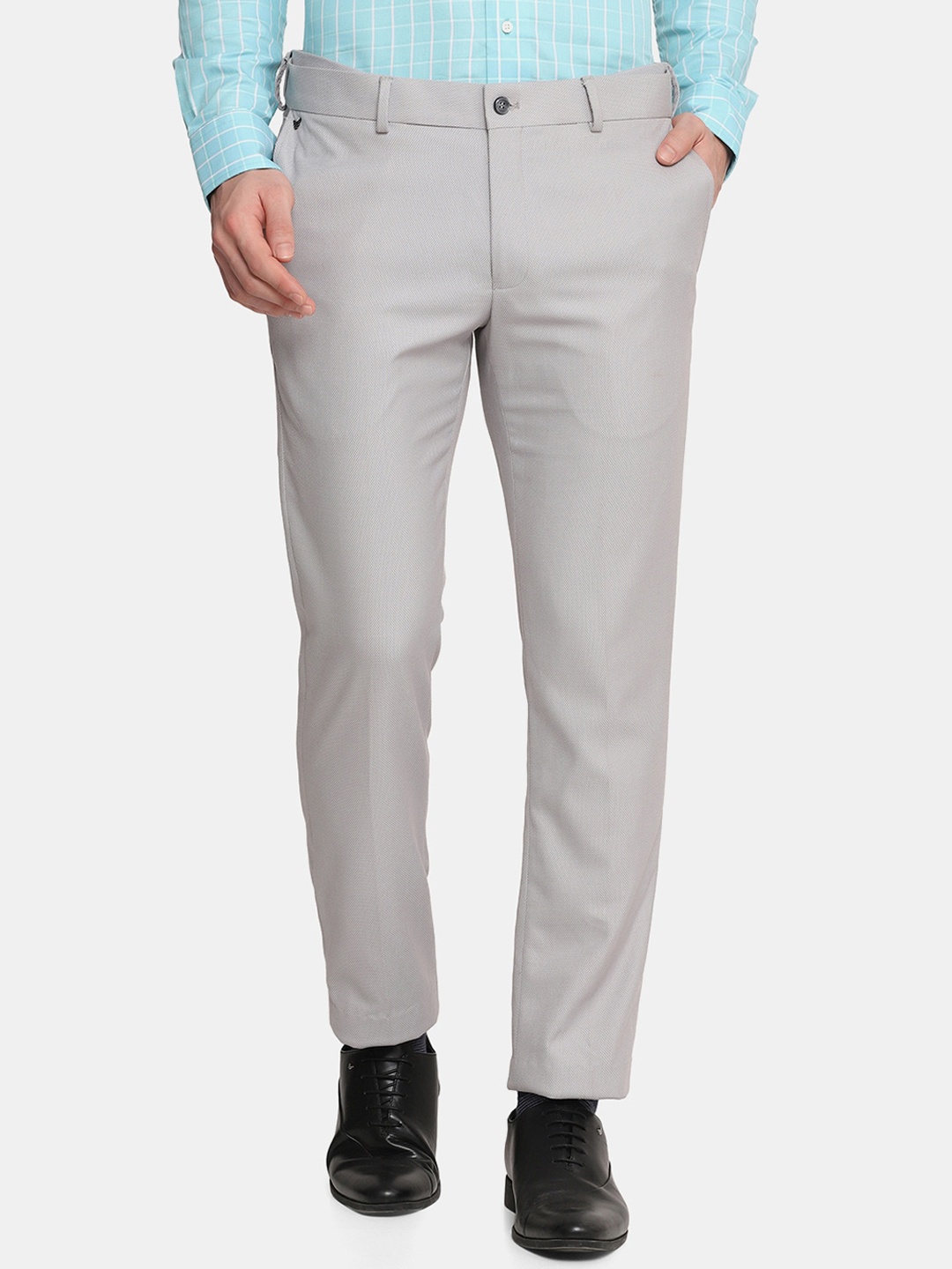

Blackberrys Men Grey Slim Fit Low-Rise Formal Trousers