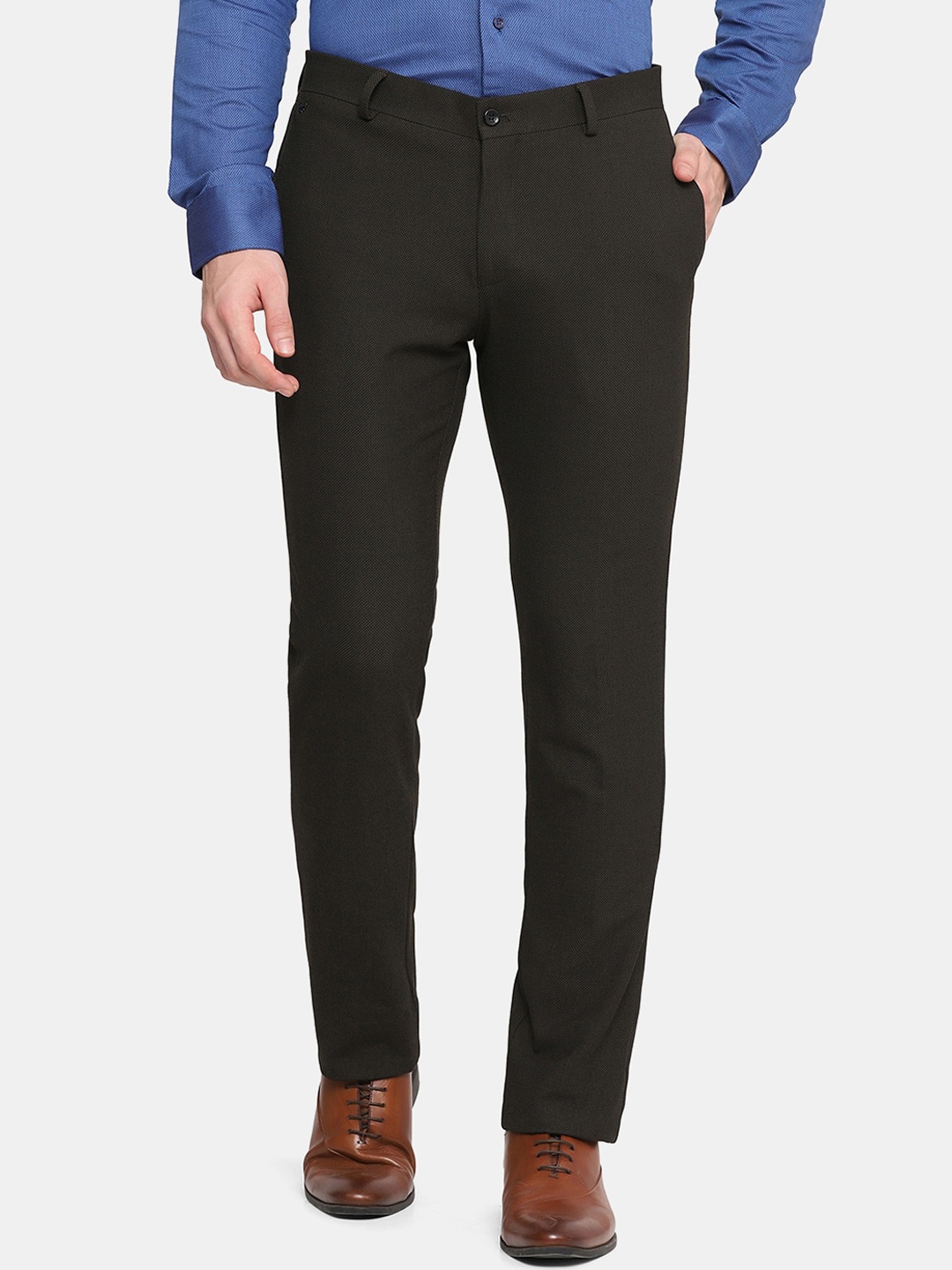 Blackberrys Men Olive Green Slim Fit Low-Rise Trousers