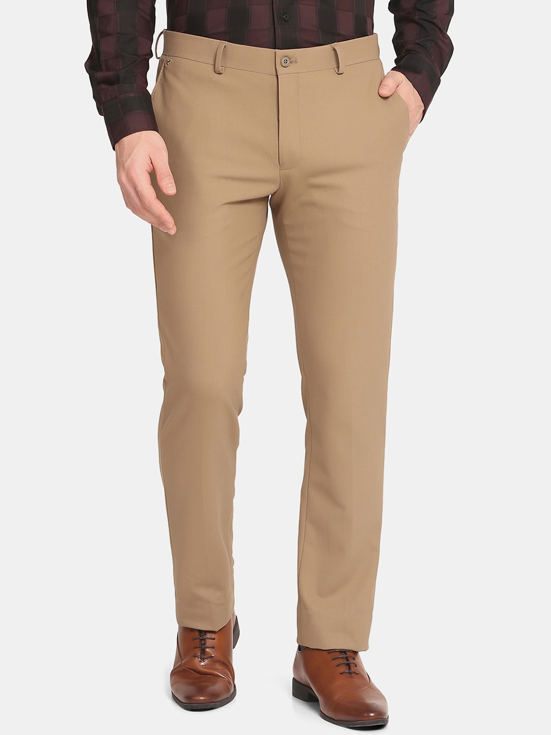 

Blackberrys Men Beige Slim Fit Low-Rise Trousers