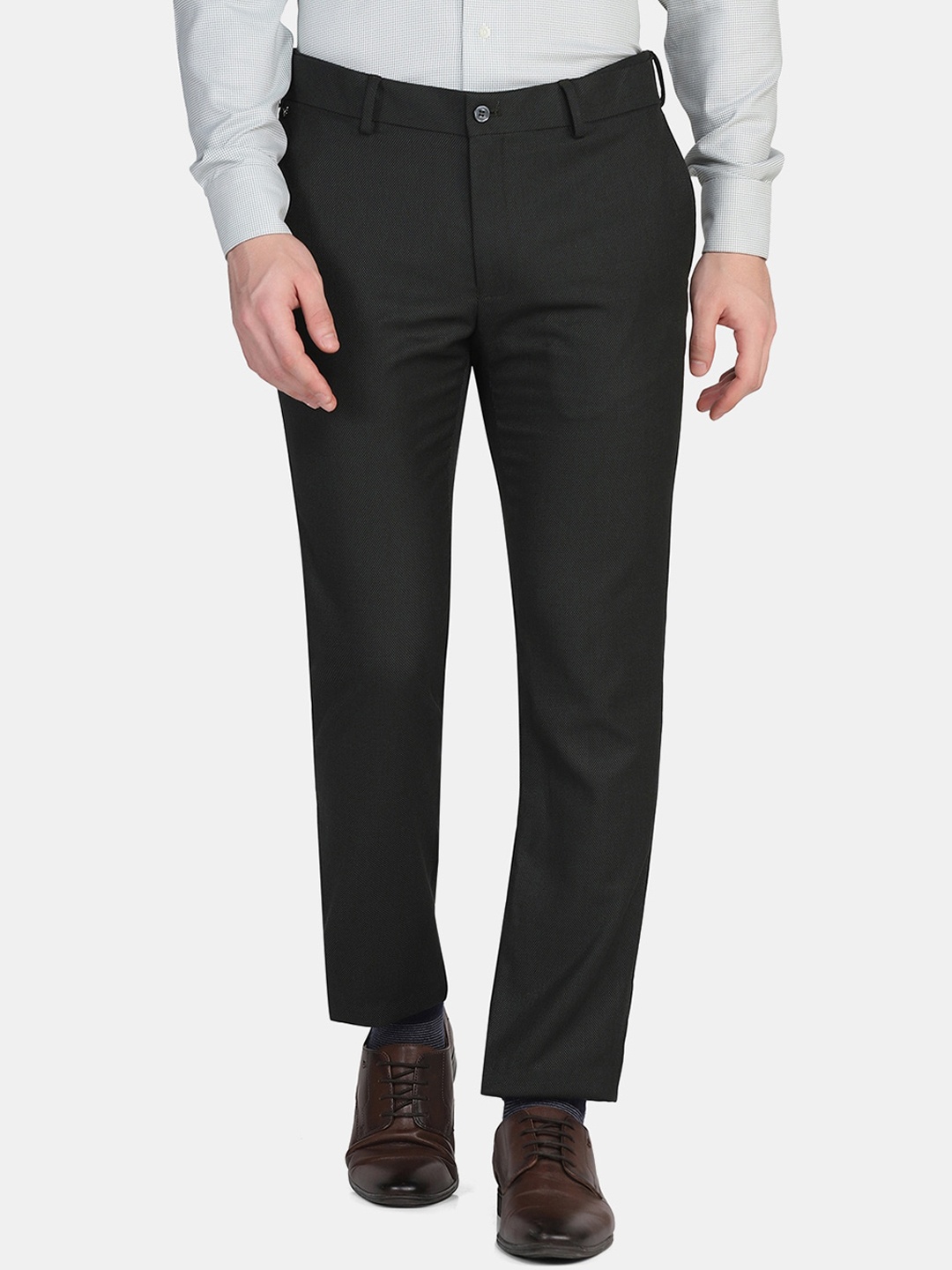 

Blackberrys Men Olive Green Slim Fit Low-Rise Formal Trousers