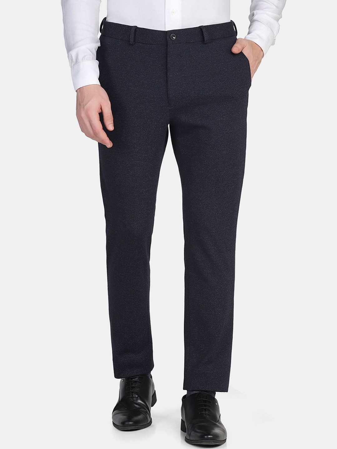 

Blackberrys Men Navy Blue Slim Fit Low-Rise Formal Trousers