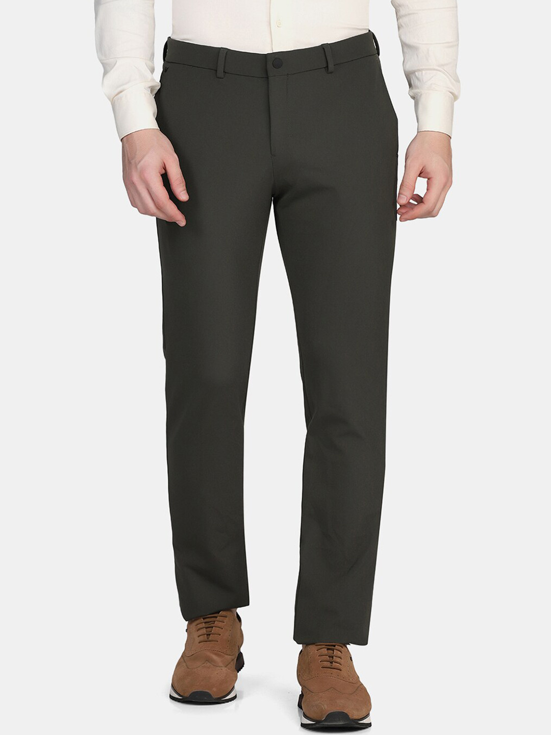 

Blackberrys TechPro Men Olive Green Slim Fit Low-Rise Chinos Trousers