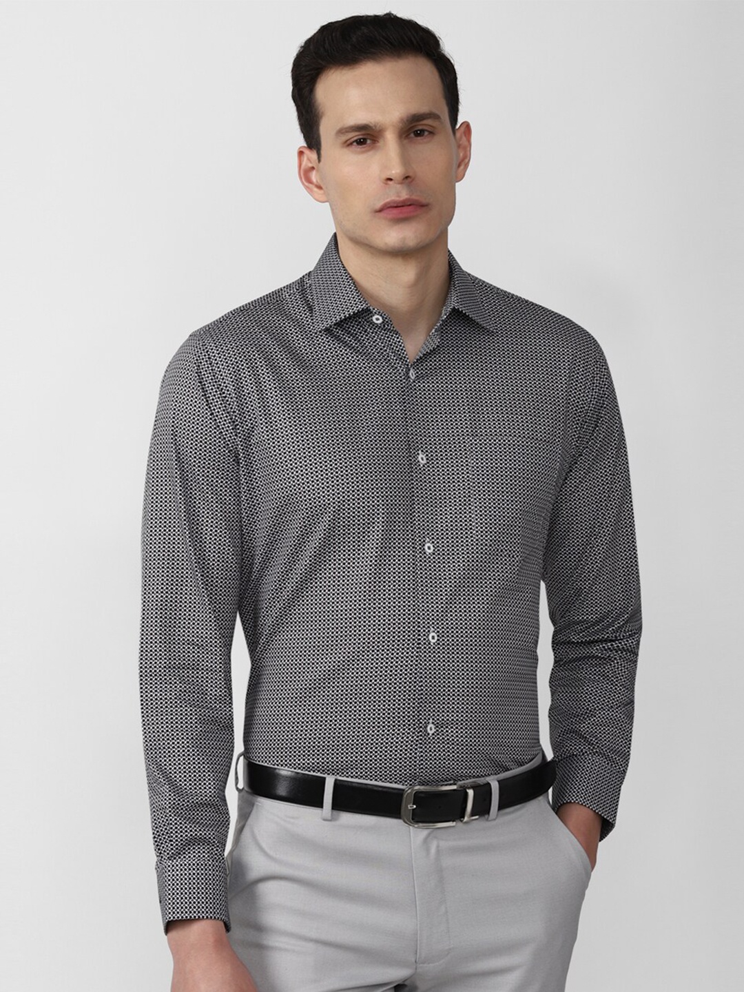 

Van Heusen Men Grey Micro Checks Checked Formal Shirt
