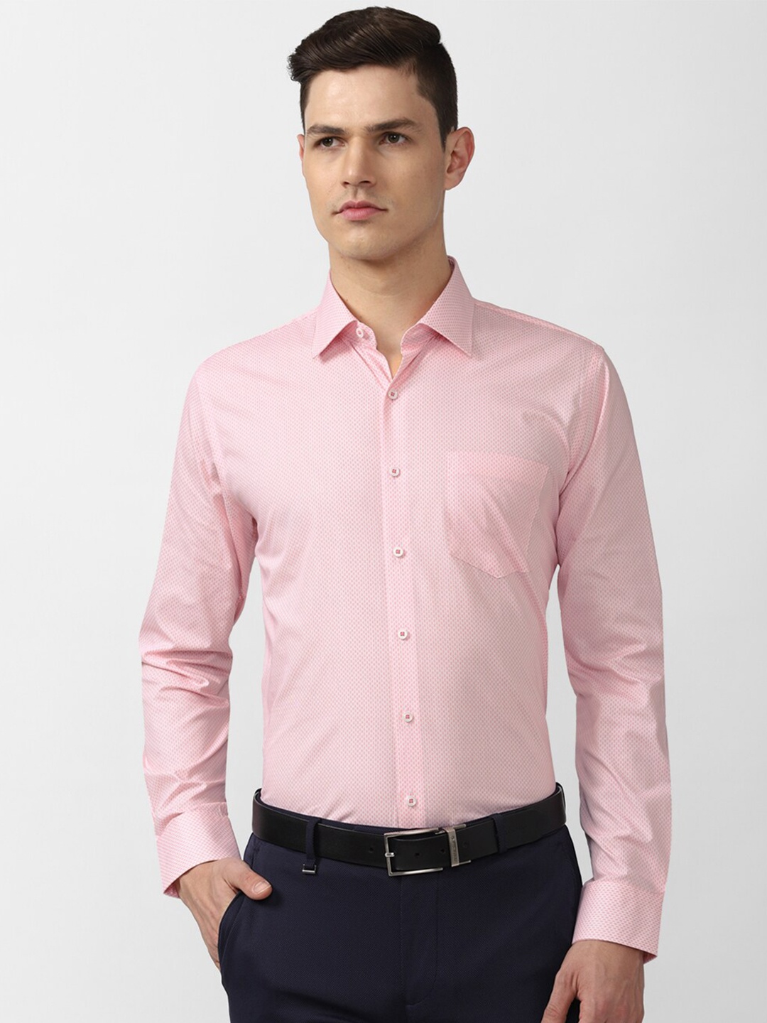 

Van Heusen Men Pink Self Design Slim Fit Cotton Formal Shirt