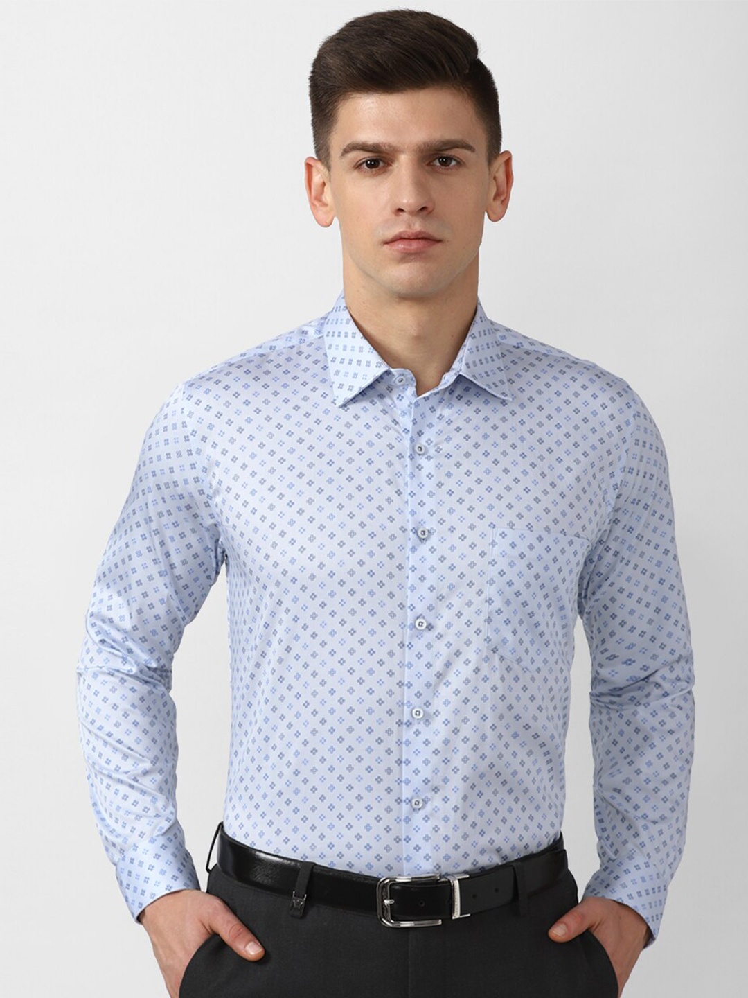 

Van Heusen Men Blue Slim Fit Printed Formal Cotton Shirt