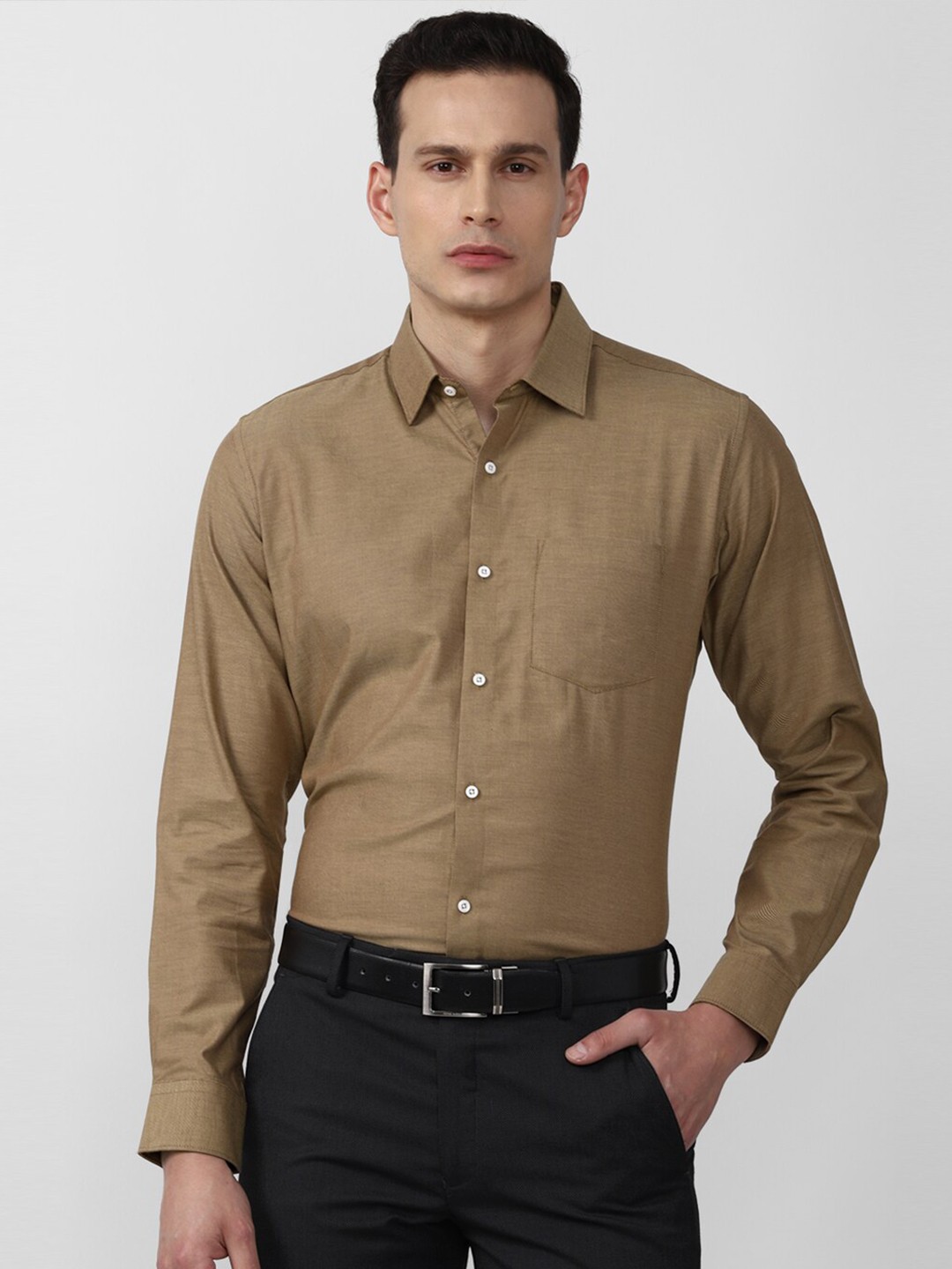 

Van Heusen Men Brown Self Design Formal Shirt