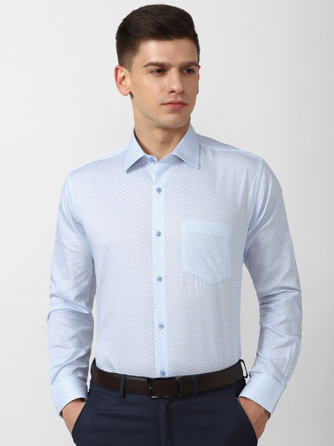 

Van Heusen Men Blue Printed Cotton Formal Shirt
