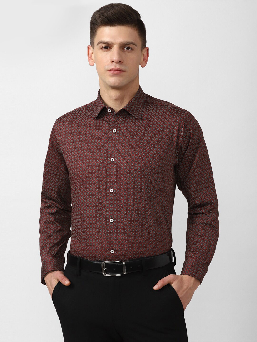 

Van Heusen Men Brown Printed Cotton Formal Shirt