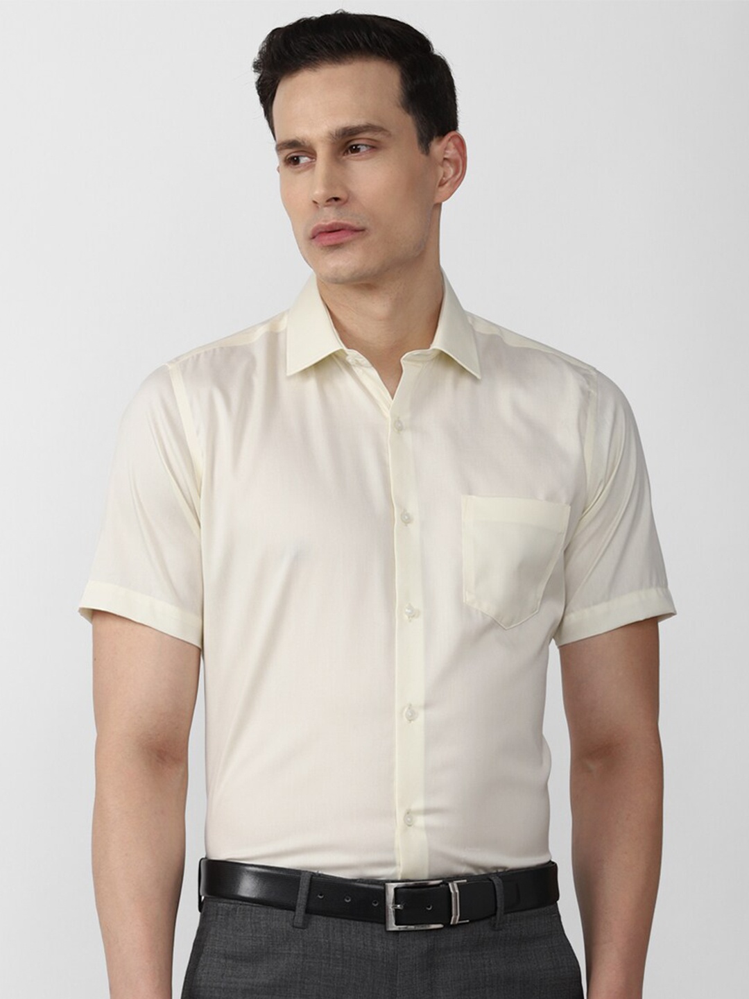 

Van Heusen Men Beige Solid Cotton Formal Shirt