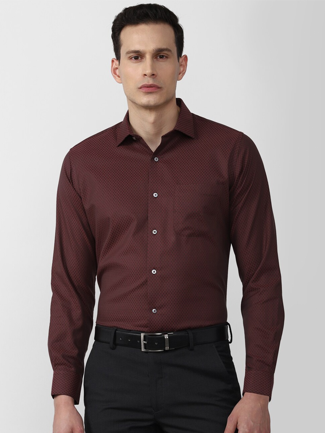 

Van Heusen Men Maroon Printed Formal Cotton Shirt