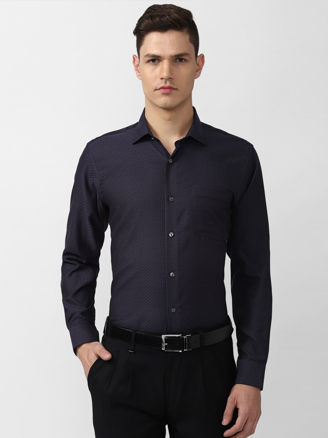 

Van Heusen Men Navy Blue Formal Cotton Shirt