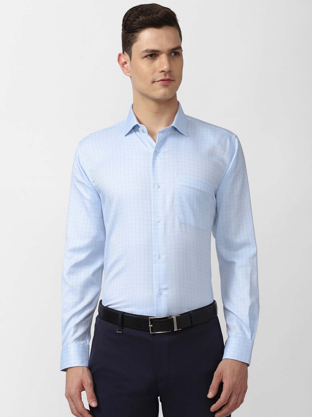 

Van Heusen Men Blue Checked Formal Cotton Shirt
