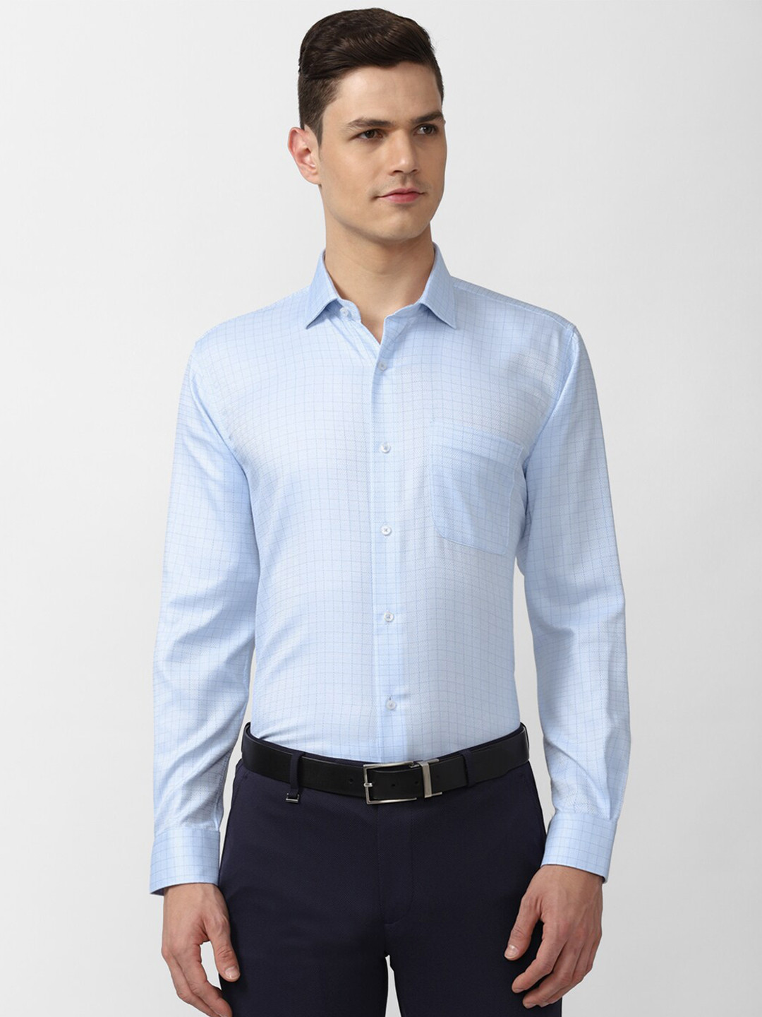 

Van Heusen Men Blue Checked Formal Cotton Shirt