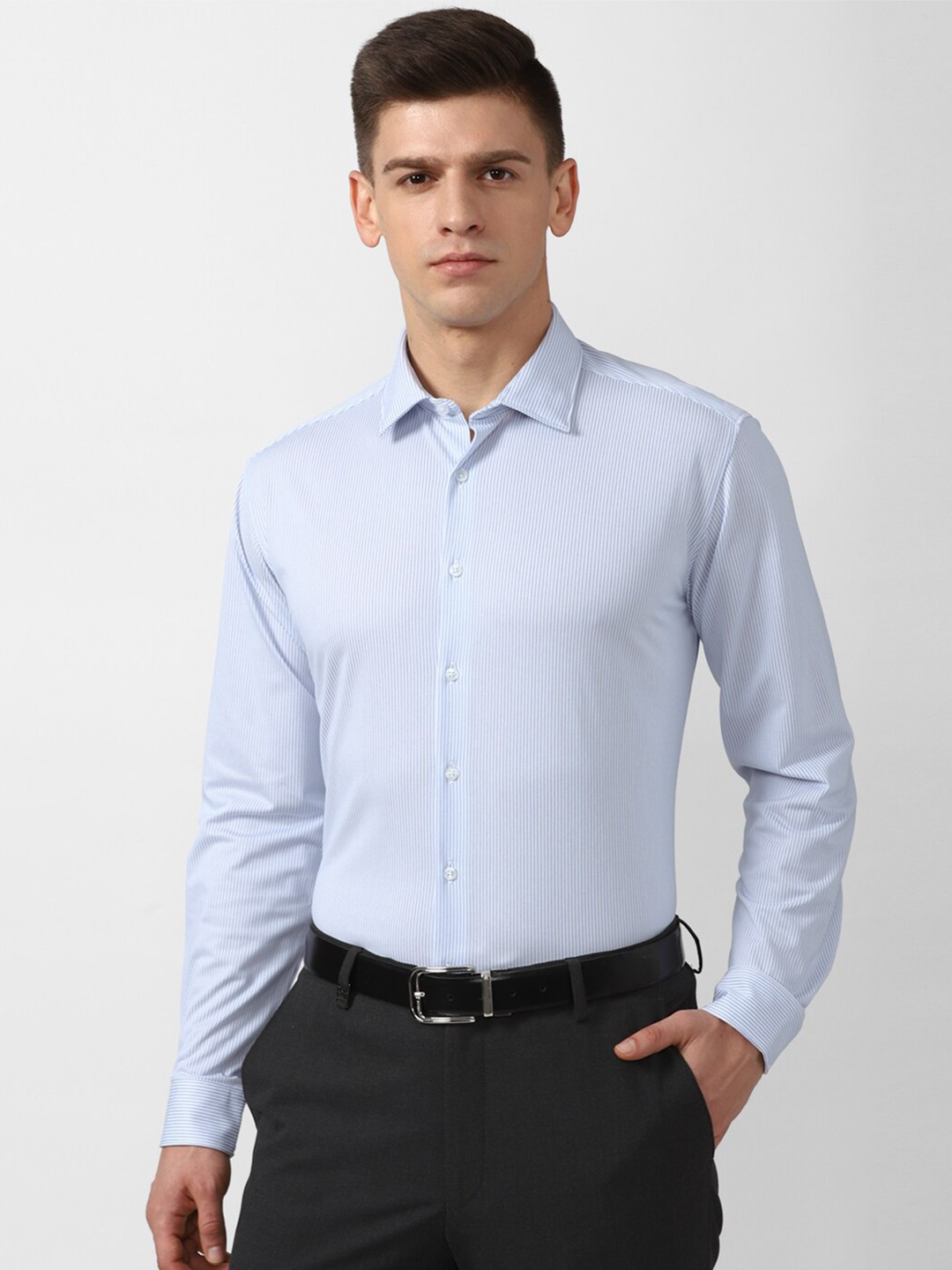 

Van Heusen Men Blue Slim Fit Pinstripes Striped Formal Cotton Shirt