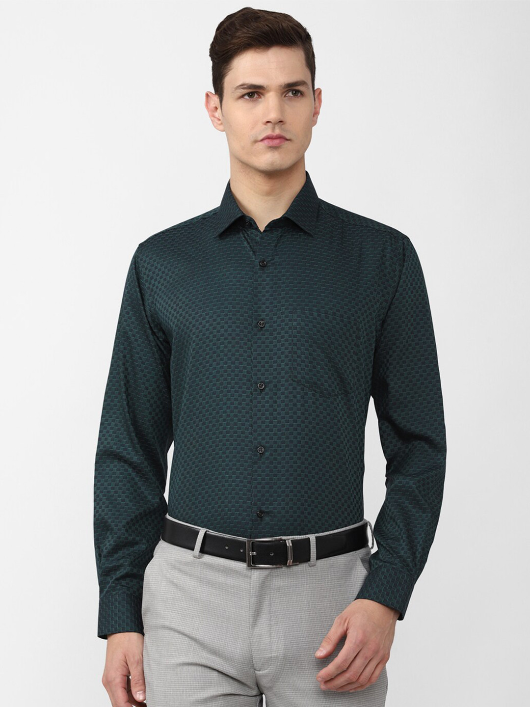 

Van Heusen Men Green Printed Formal Cotton Shirt