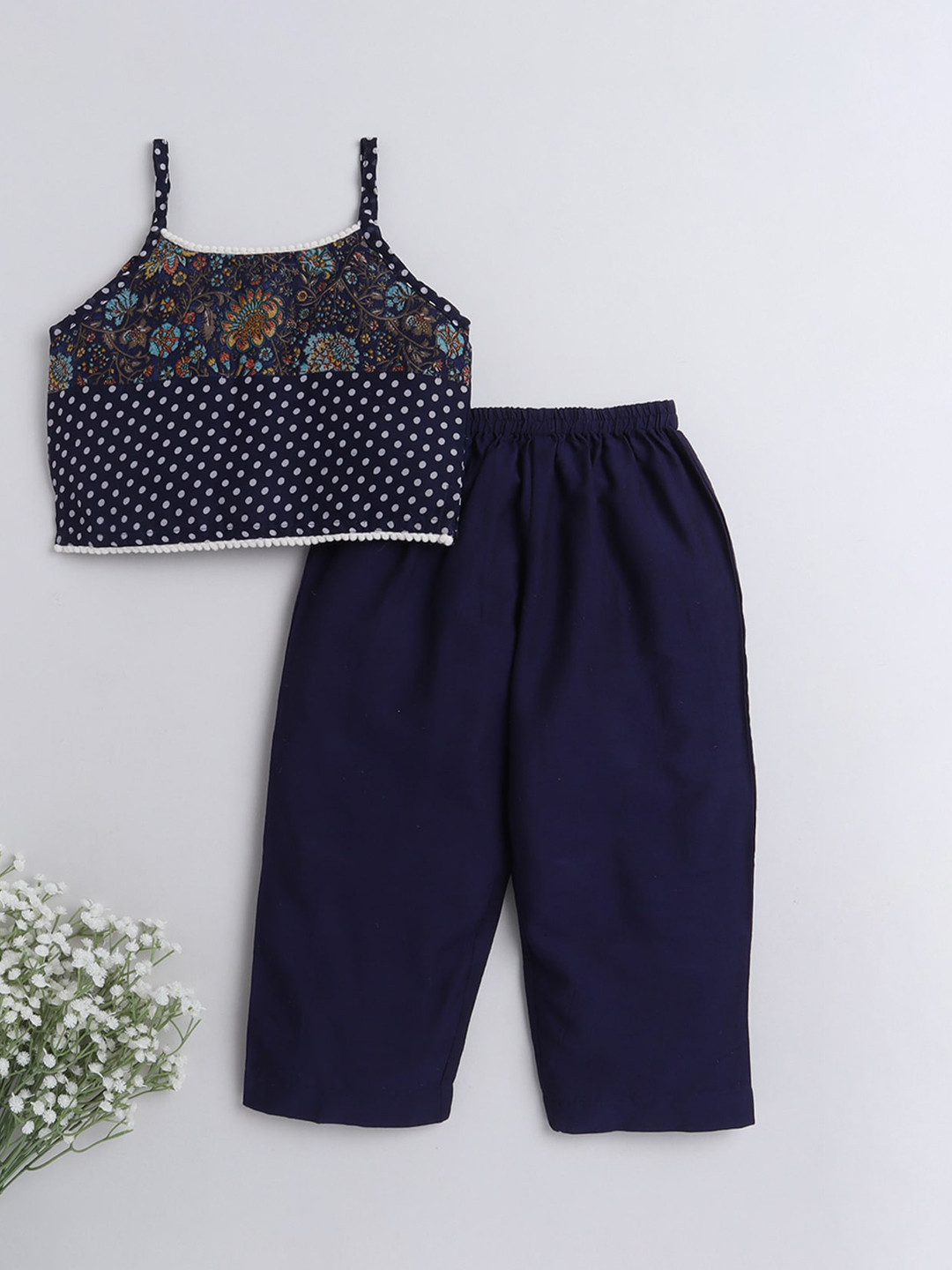 

The Magic Wand Girls Printed Top with Trousers, Navy blue