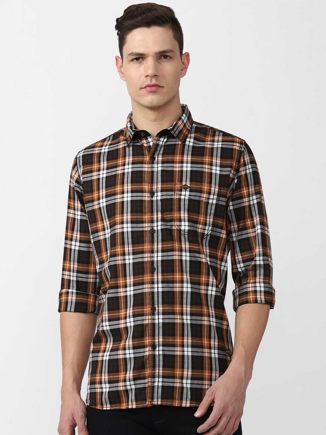 

VAN HEUSEN DENIM LABS Men Black Slim Fit Tartan Checks Checked Cotton Casual Shirt