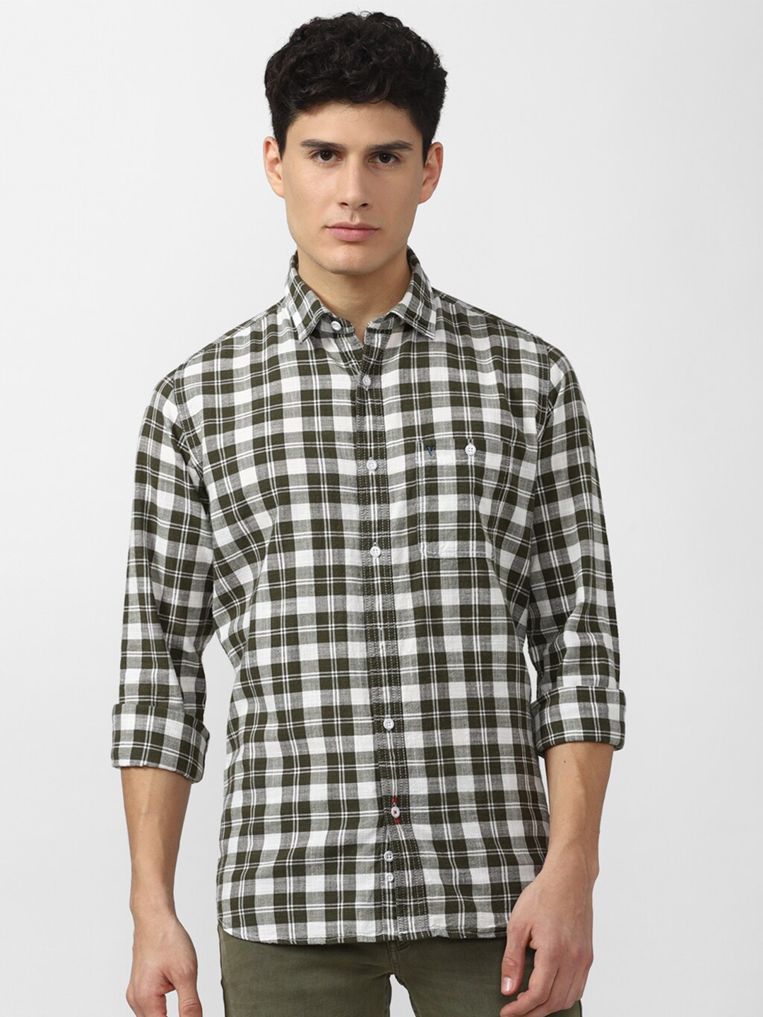 

VAN HEUSEN DENIM LABS Men Black Slim Fit Tartan Checks Checked Casual Shirt